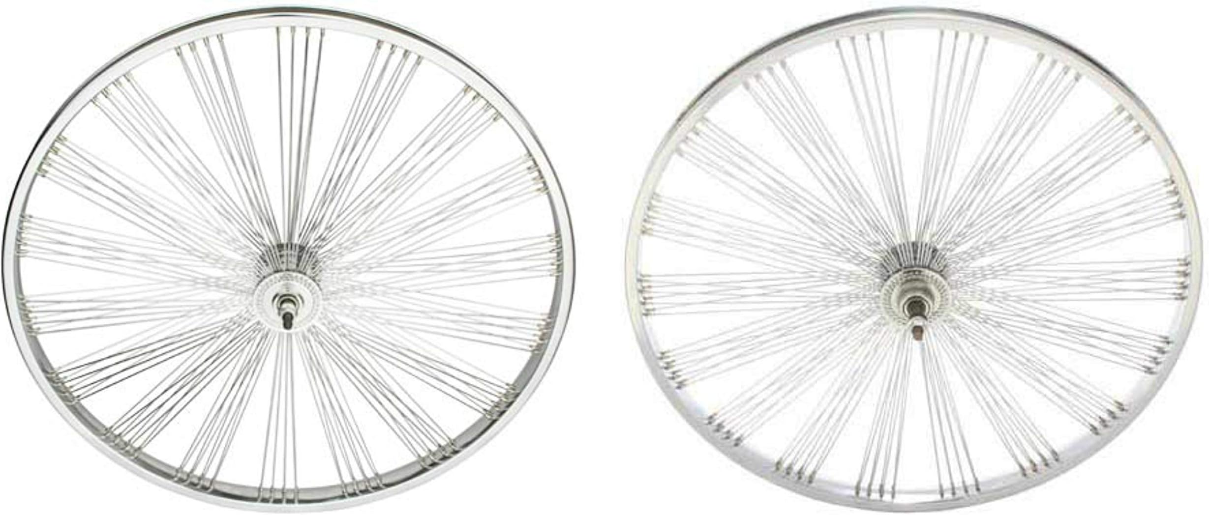 Lowrider Chrome 26" FAN 144 Spoke Wheel Set. Front and Rear Free Wheel