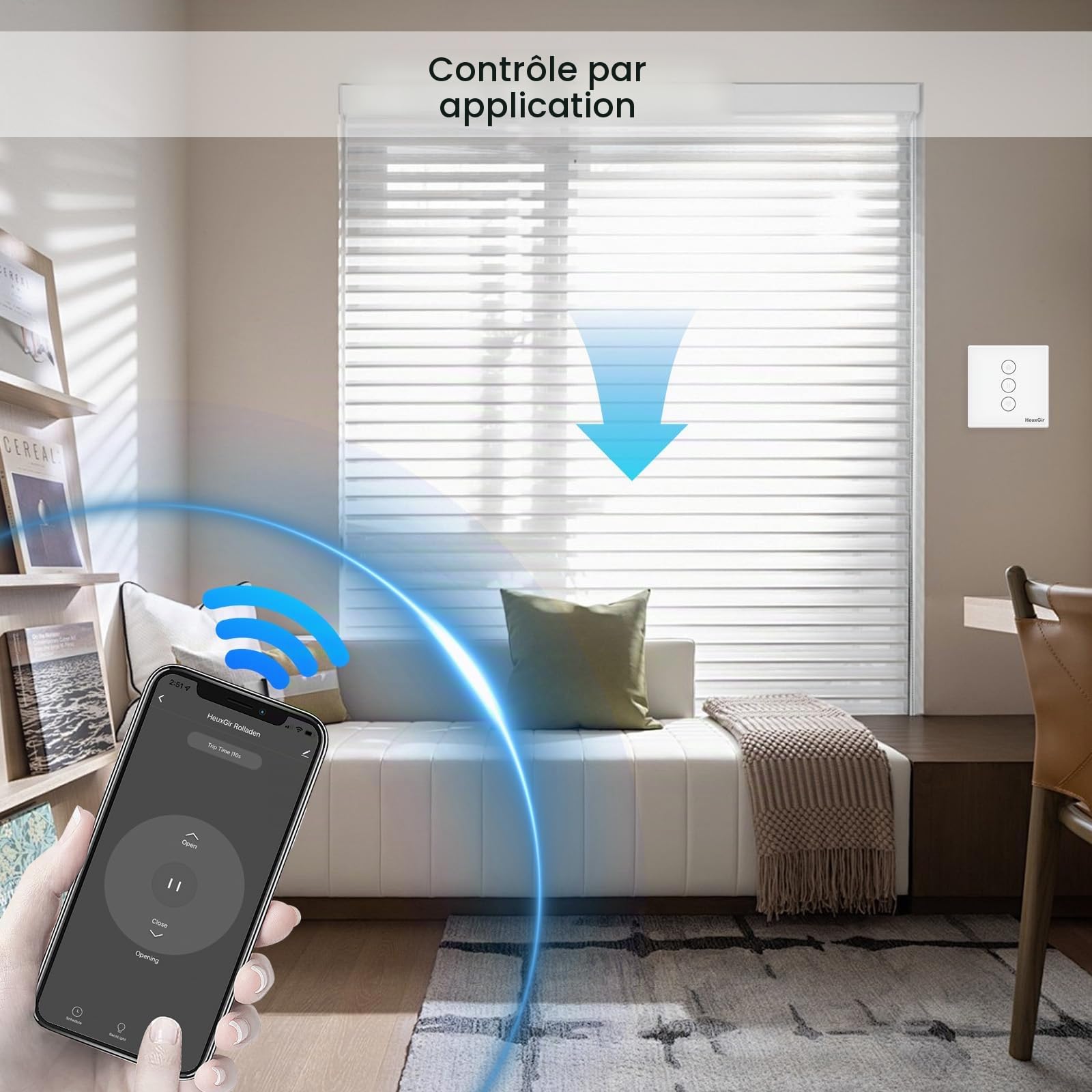 Interrupteur Volet,86 * 86mm Interrupteur Mural de Rideau Compatible avec Alexa et Google Home，Commande Vocale et Contrôle à Distance (Fil Neutre Requis) 4pcs