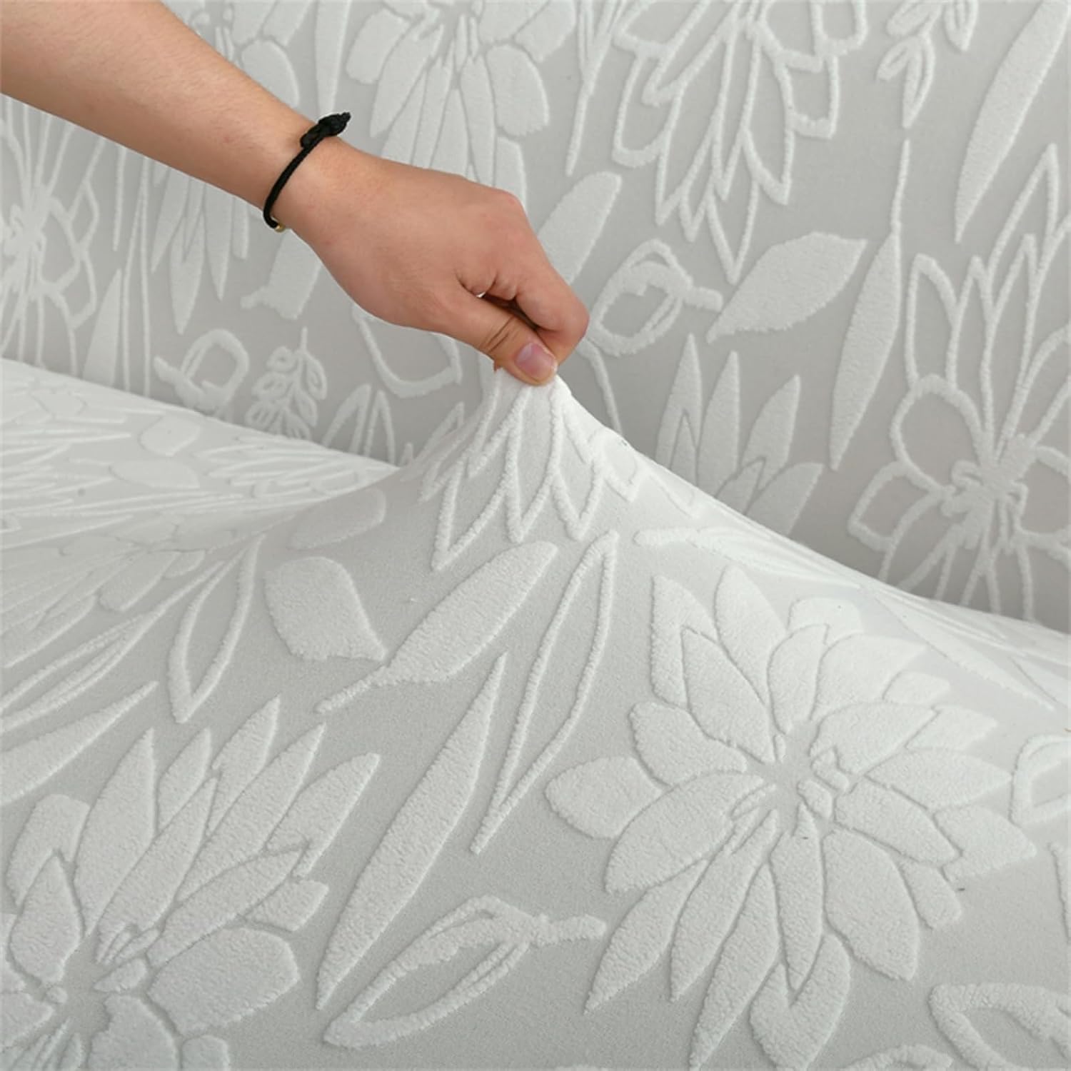 Thickened Jacquard Sofa Cover with Ruffled Skirt, Stretch Couch Covers Full Coverage Sofa Slipcover Easy Fit Washable Furniture Cover for Living Room(B,3 seaters(190-230cm))