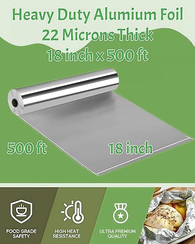 Miniatura 3 de Rollo de papel de aluminio de 18 pulgadas x 500 pies, resistente, uso comercial y doméstico para alimentos, barbacoas, parrillas, cocinar, hornear,