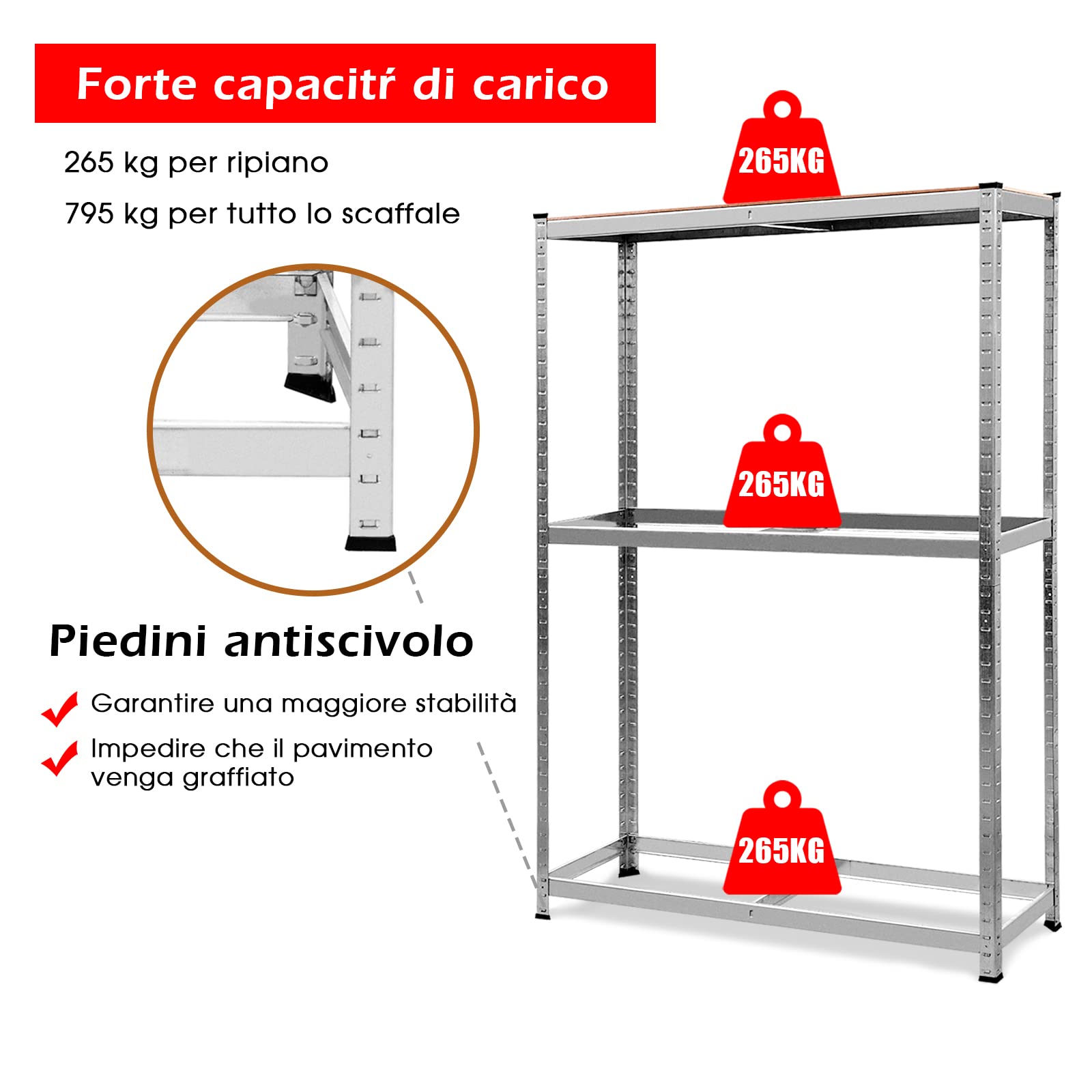 GYMAX Scaffale Porta Gomme Auto in Metallo, a 3 Ripiani, Portata di 265 kg/Strato, Supporto per 8 Pneumatici, Ideale per Officina, Garage, Magazzino, 180x40x120 cm
