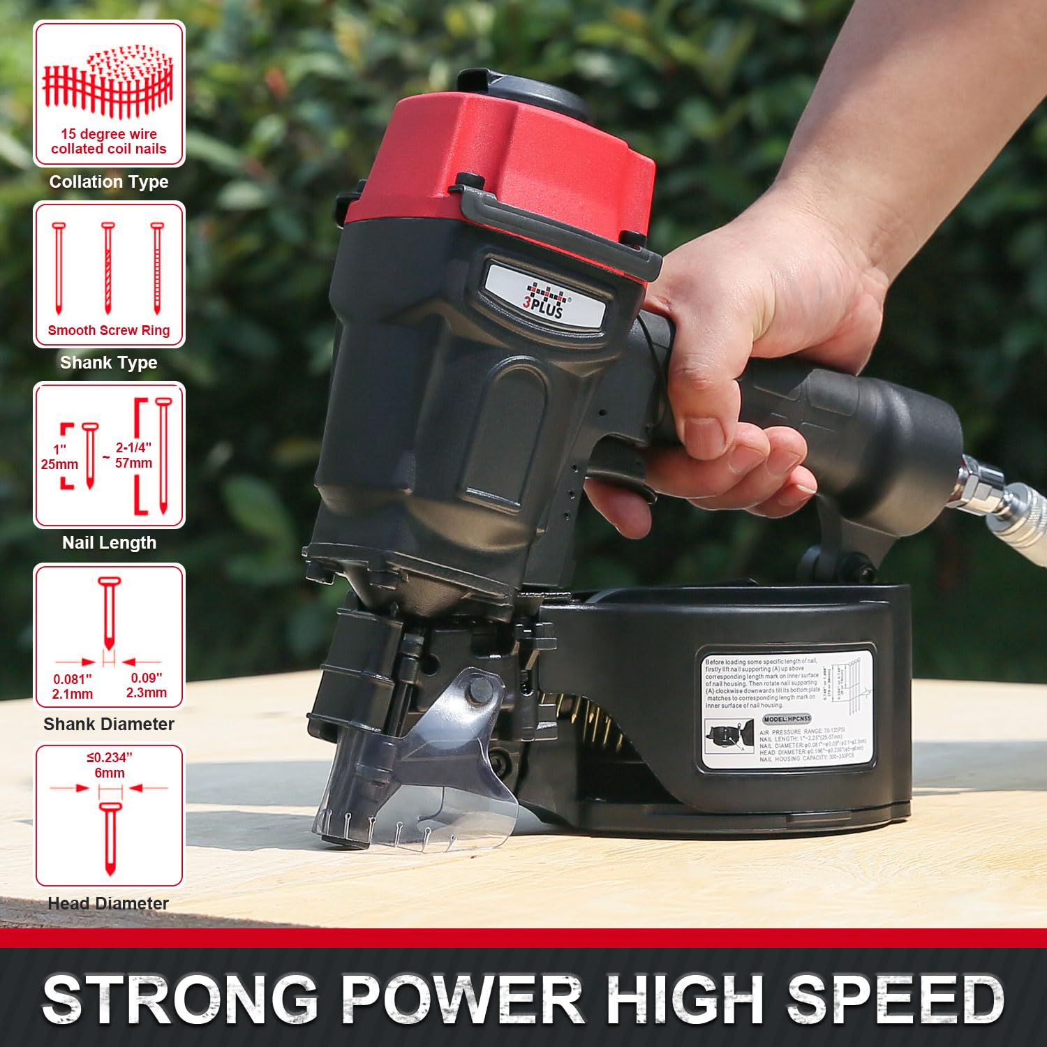 3PLUS Pneumatic Coil Pallet Nailer - Air Nail Gun -4
