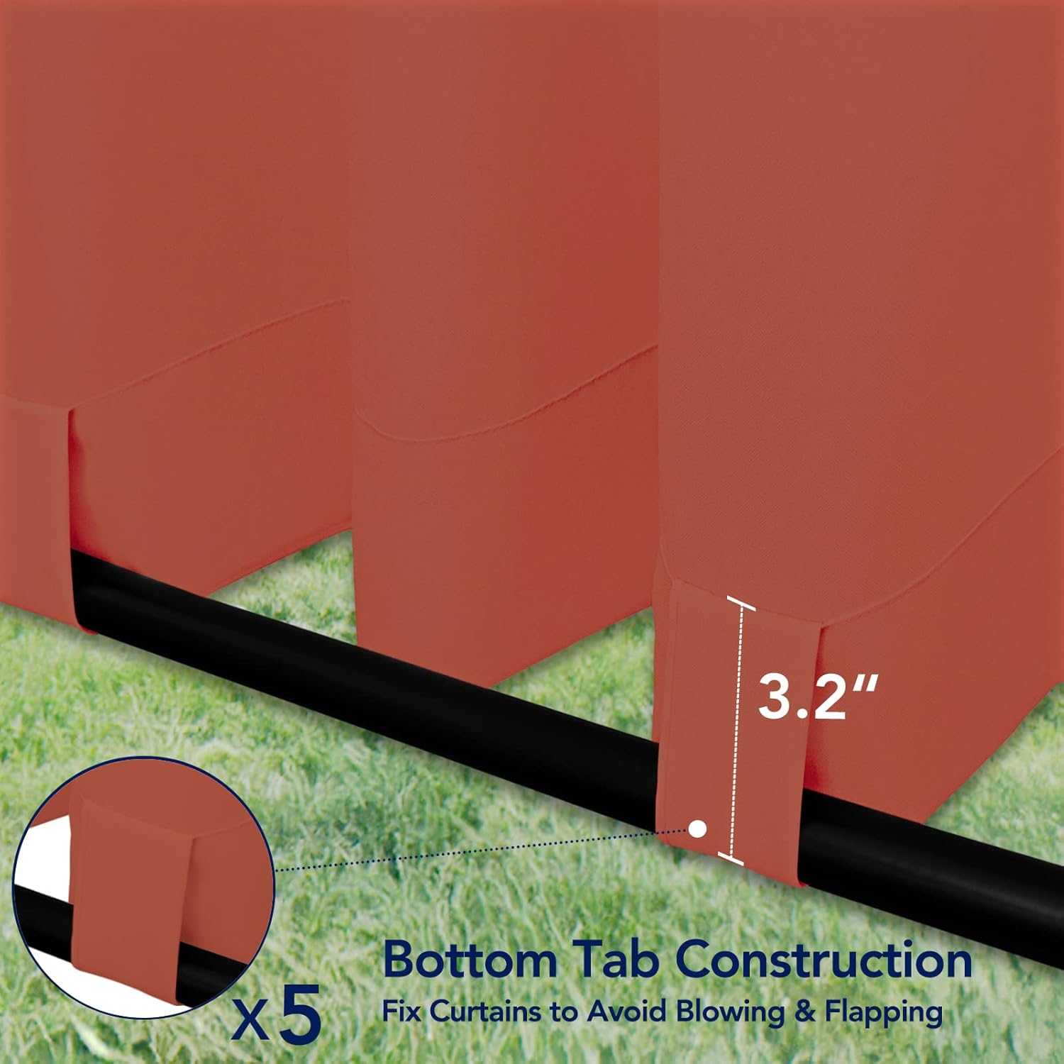 PureFit Outdoor Curtains for Detachable Sticky Tab Top Patio Waterproof/Weatherproof, UV and Fade Resistant Outside Curtains for Gazebo, Porch, Pergola, Privacy Curtain, 110x84 in, 2 Panels, Terra Red