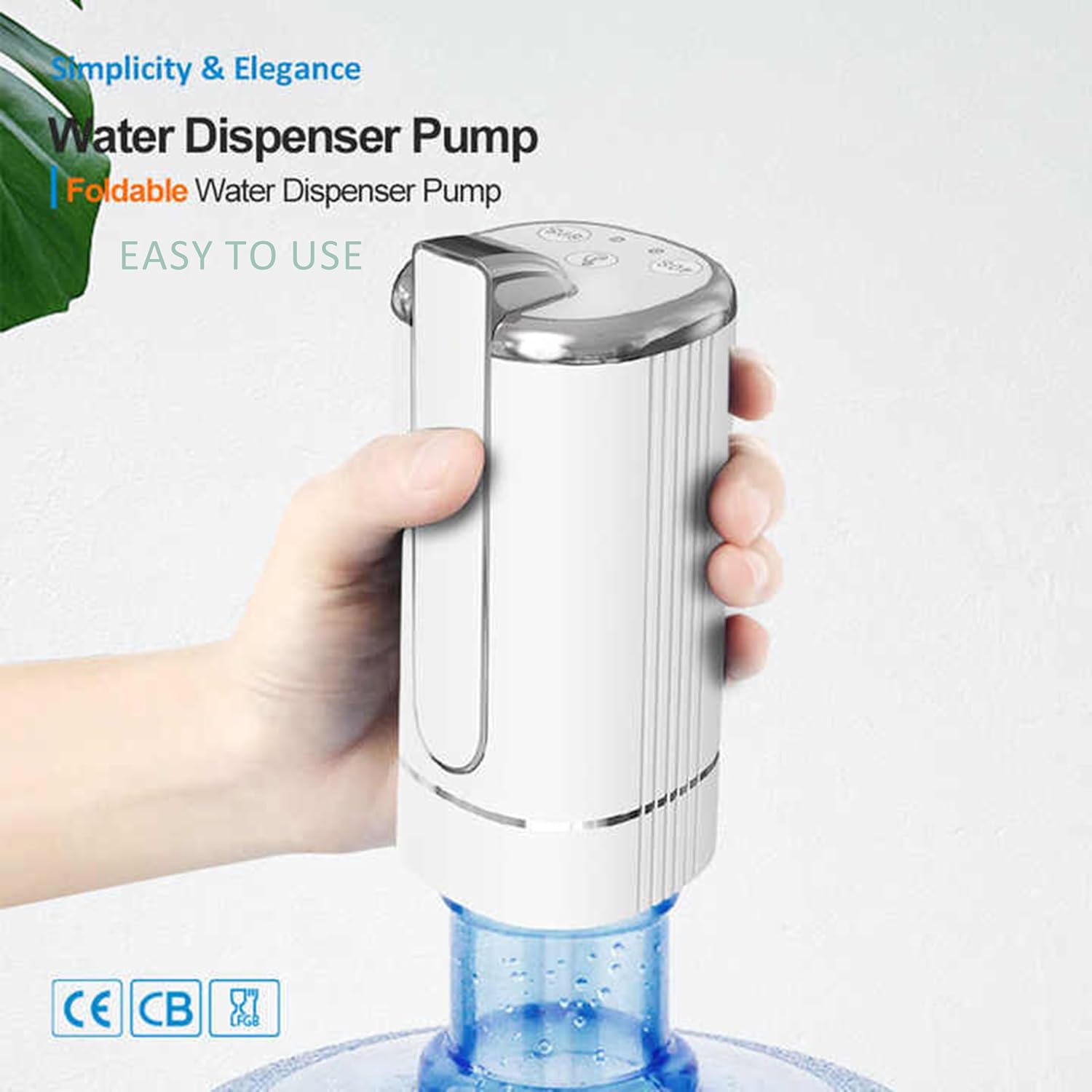 Foldable Water Dispenser with 1200Mah Lithium Battery for 5 Gallon Bottle, Automatic Stable Water Pump, Portable Drinking Water Jug Pump for Kitchen, Home, Office, Camping, Living Room, Beach (White)