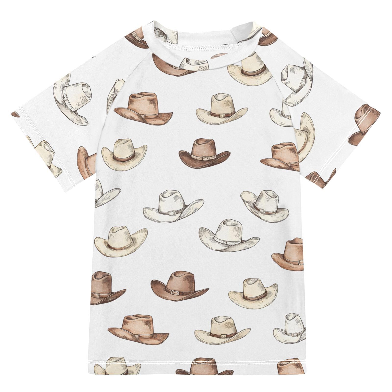 ALAZA Boys Swim Shirt Short Sleeve Rash Guard for Boys Girls UPF 50+ Cowboy Hat Print 9-10T