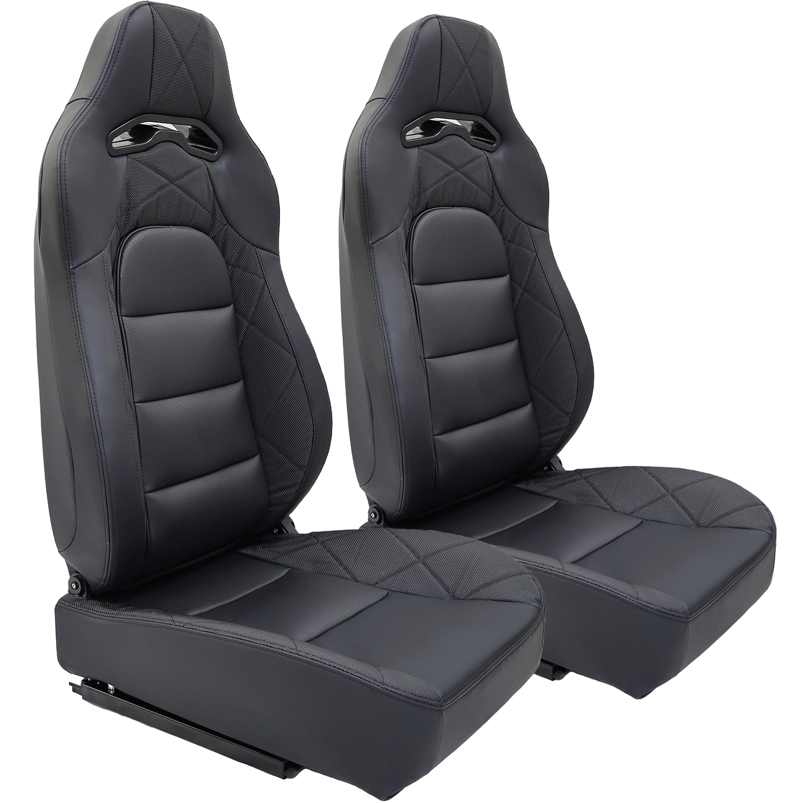 WIILAYOK 2 Pack Racing Seats, PVC Leather Universal Bucket Seats Pair with Dual Lock Sliders for Front-Back Adjustment - Automotive Racing Seats Pair for Cars, Black
