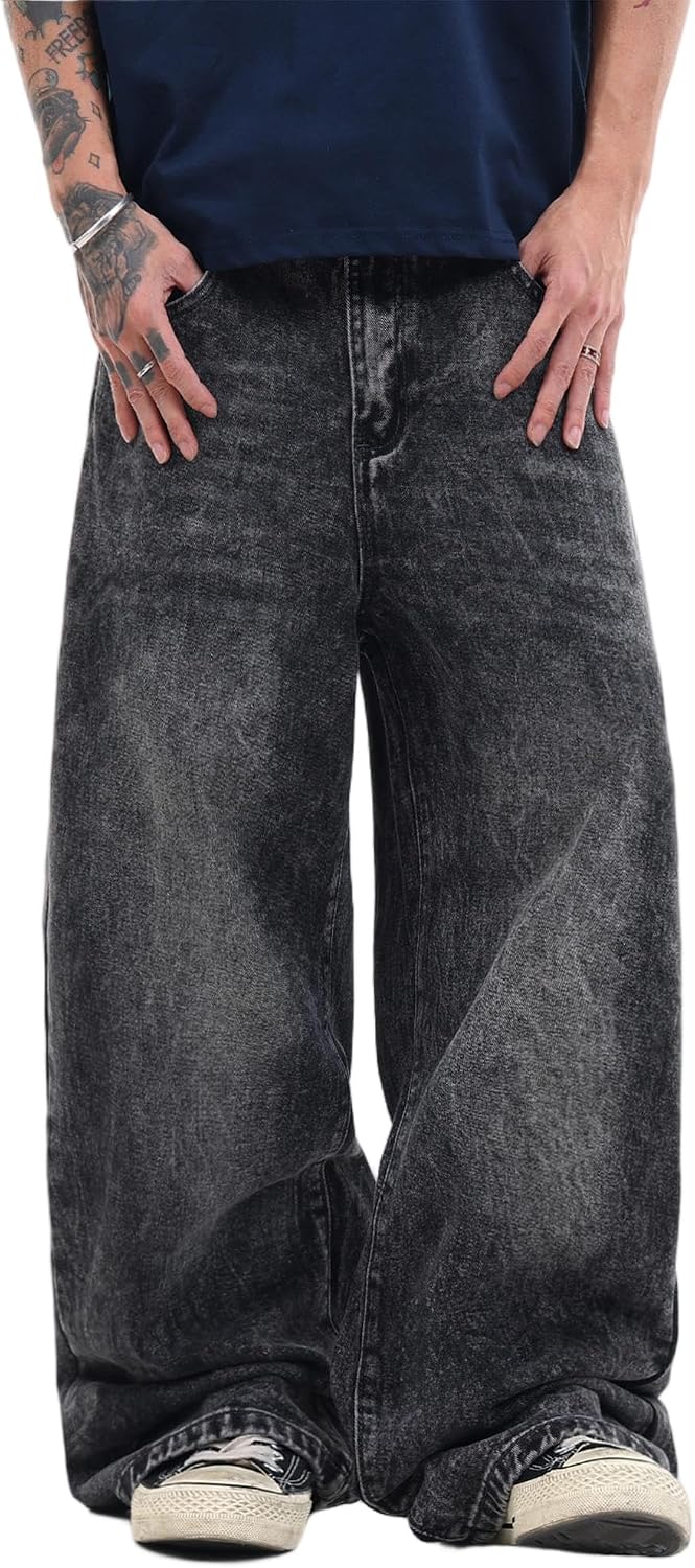 Men's Y2K Baggy Wide Leg Jeans Vintage Loose Fit Streetwear