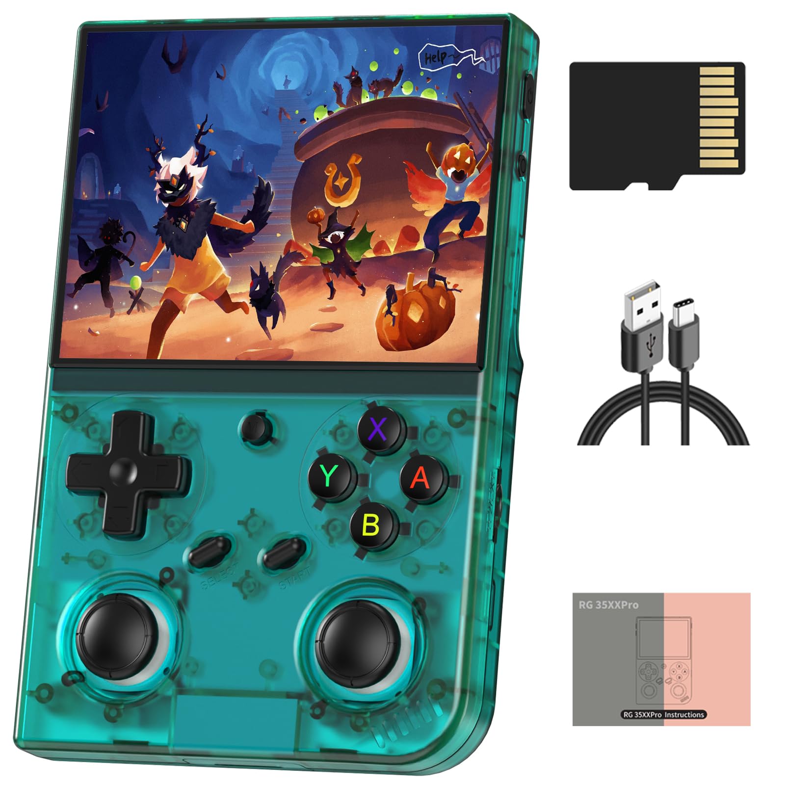 RG35XX Pro - Consola de juegos de mano retro de 3.5 pulgadas, pantalla IPS de 64 GB, tarjeta RG35XX Pro Linux OS, batería de 3200 mAh, compatible con Bluetooth, WiFi, RG35XXPro, color verde azulado T
