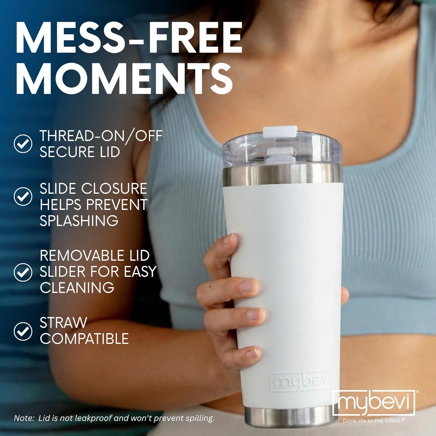 MyBevi Classic Premium Stainless Steel Tumbler with 12-Hour Temperature Control, Tritan Lid, and BPA-Free Construction | White, 26 oz
