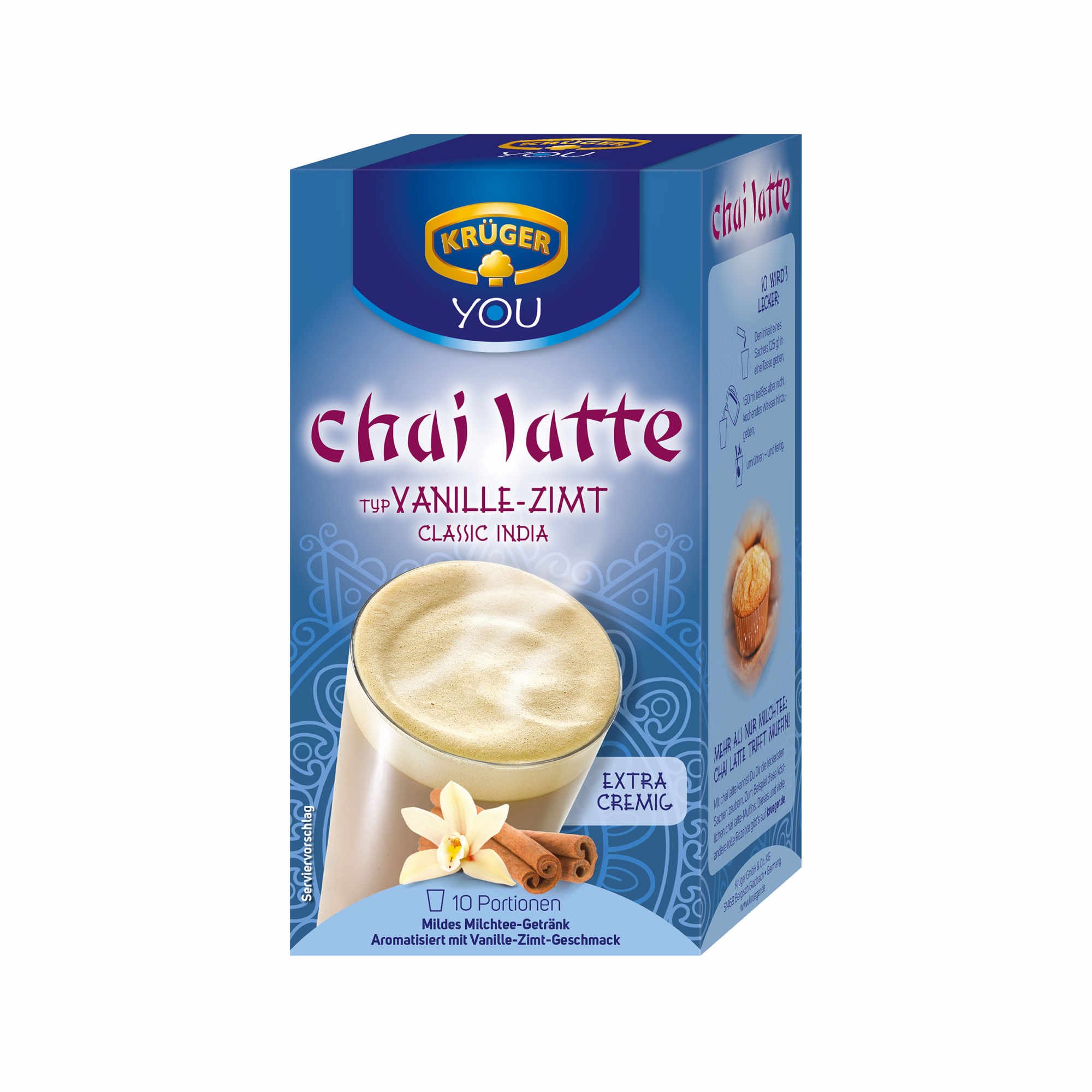 Krüger Chaï Latte Classic India, Vanille-Cannelle, Thé au Lait, Lot de 5, 5 x 10 sachets portionnables