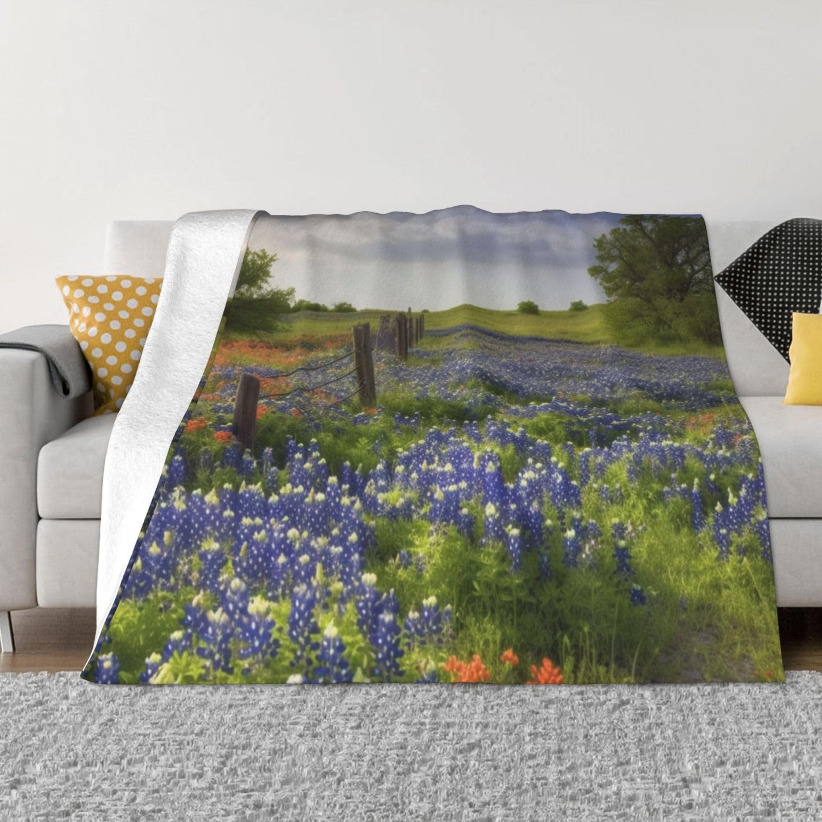 KLOPH Texas Bluebonnets Scenery Throw Blanket 40"x30" Flannel Fluffy Warm Blanket for Couch, Reversible Plush Blankets for Bed, Comfy Fuzzy Blanket for Sofa, Plush Lightweight-Blankets for All Season