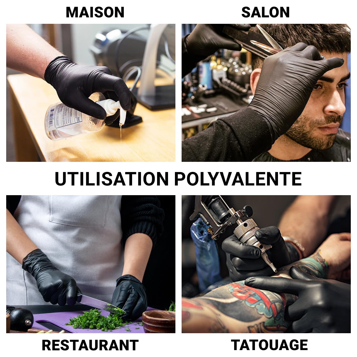 Gants en nitrile Just Health | Sans poudre, sans latex, ambidextres, jetables, souples et durables | Usage polyvalent | Gants en nitrile noirs | 1000 unités - XL