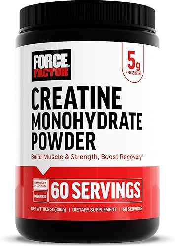 Force Factor Polvo de Monohidrato de Creatina, Dosis de 5g Micronizada para Apoyar el Crecimiento Muscular, Fuerza, Recuperación, Salud Cognitiva y