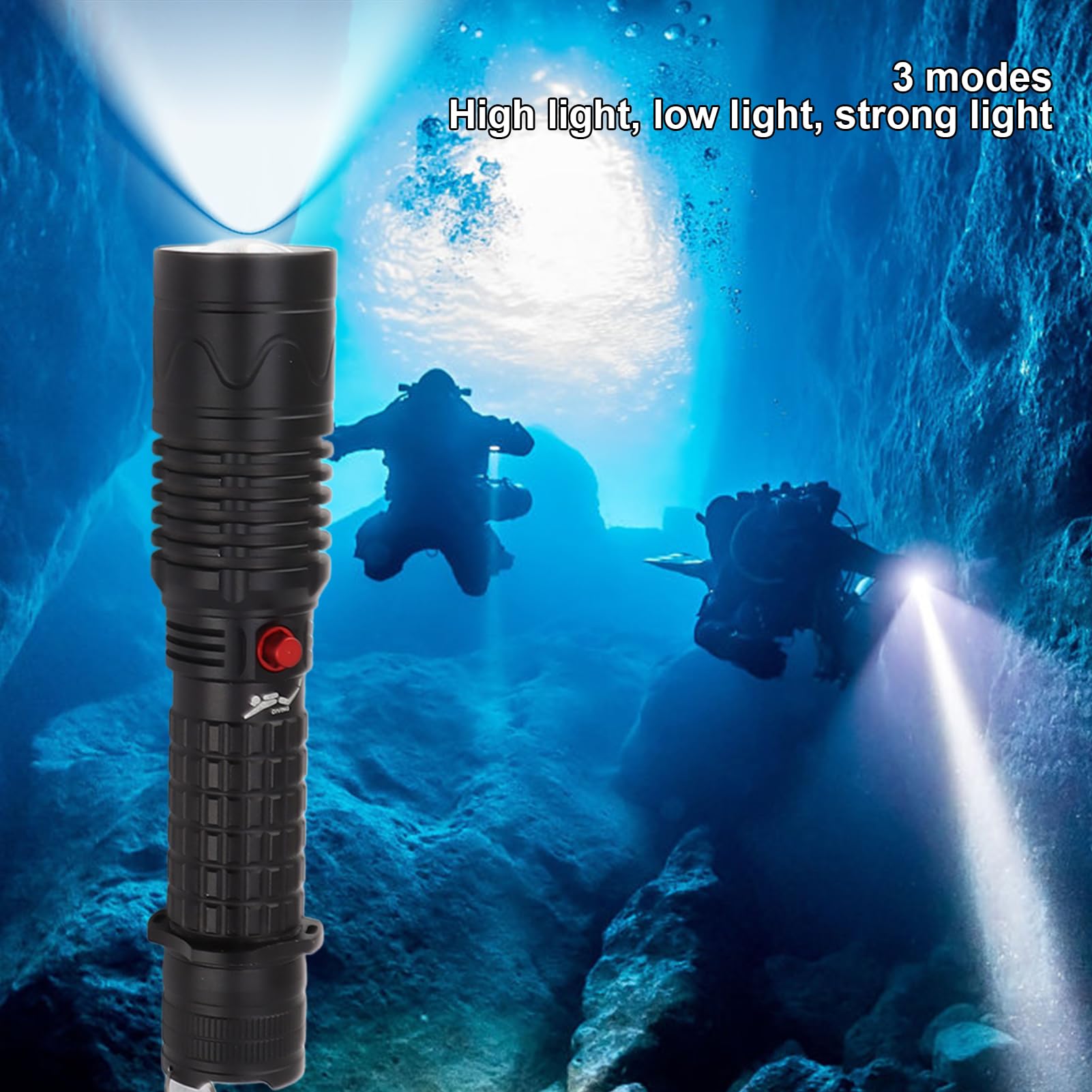 Torcia Subacquea da 5000LM, Luce Subacquea Impermeabile IPX8, Torcia Subacquea Antiurto, Torcia Subacquea a LED con 3 modalità for Sott'Acqua, Interruttore Laterale Magnetico