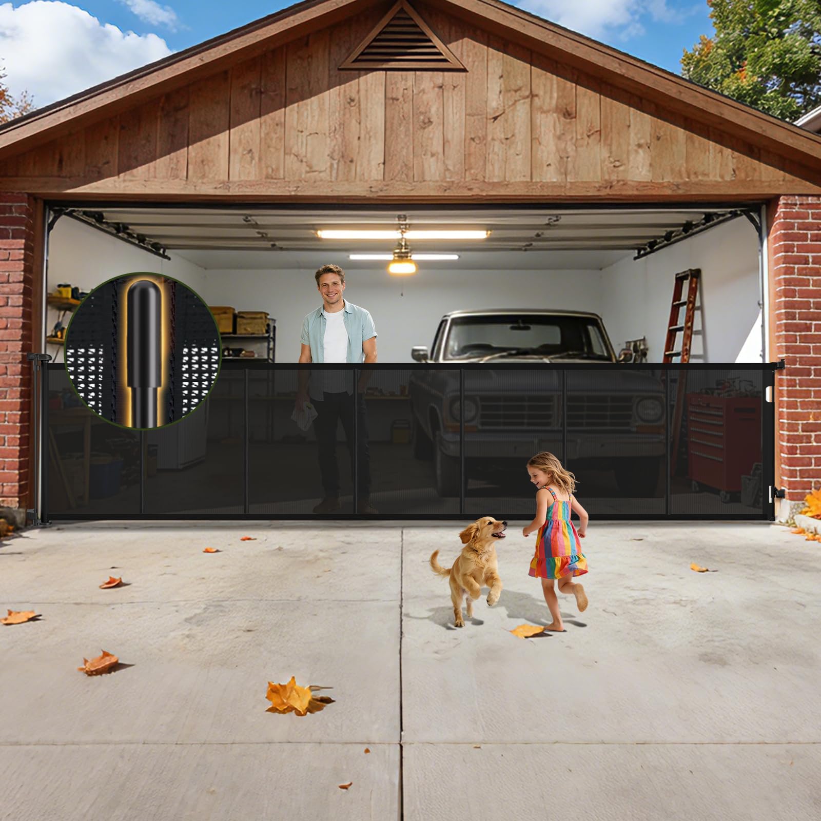 View 1 of 200 Inch Extra Wide Retractable Baby Gates 42" Tall Retractable Dog Gate