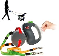 Wigzi 2025 Dual Dog Retractable Leash - No-Tangle Gel Handle, 10ft per 50lb Dog, Reflective Color-Coded Leads