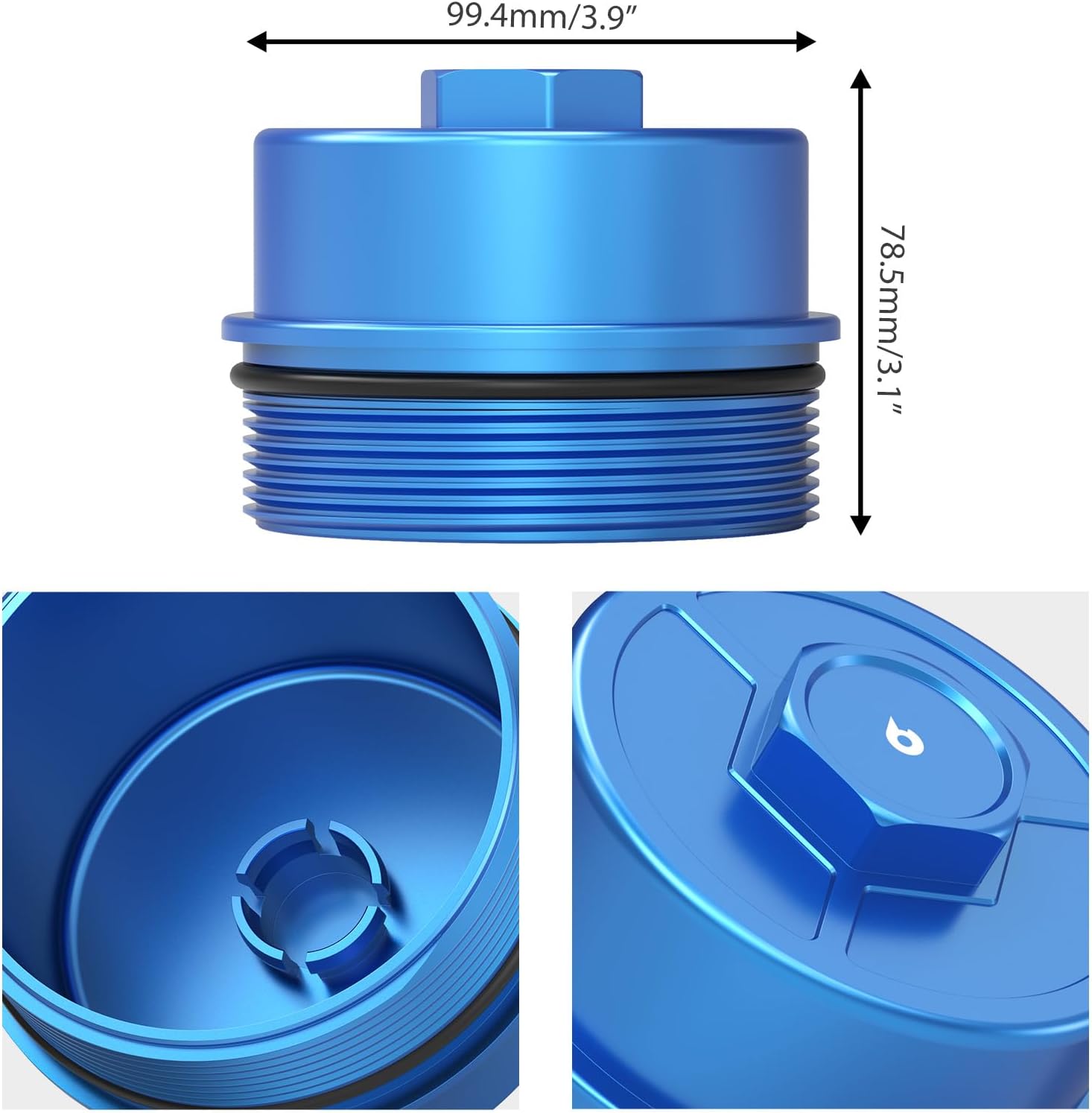 Bevinsee Oil Filter Lid Cap with Seal O-Ring 11421744000 Compatible with BMW E36 E39 E46 E60 E61 E53 E83 E85 323i 325i 325Xi 328i 330i 525i 528i 530i X3 X5 Z3 Z4 M52 M54 M56 Engine, Aluminum, Blue