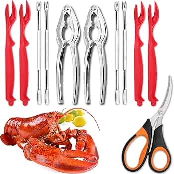 11-piece Seafood Tools Set Includes 2 Crab Crackers, 4 Lobster Shellers 4 Crab Leg Forks Picks And 1 Seafood Scissors Nut Cracker Set