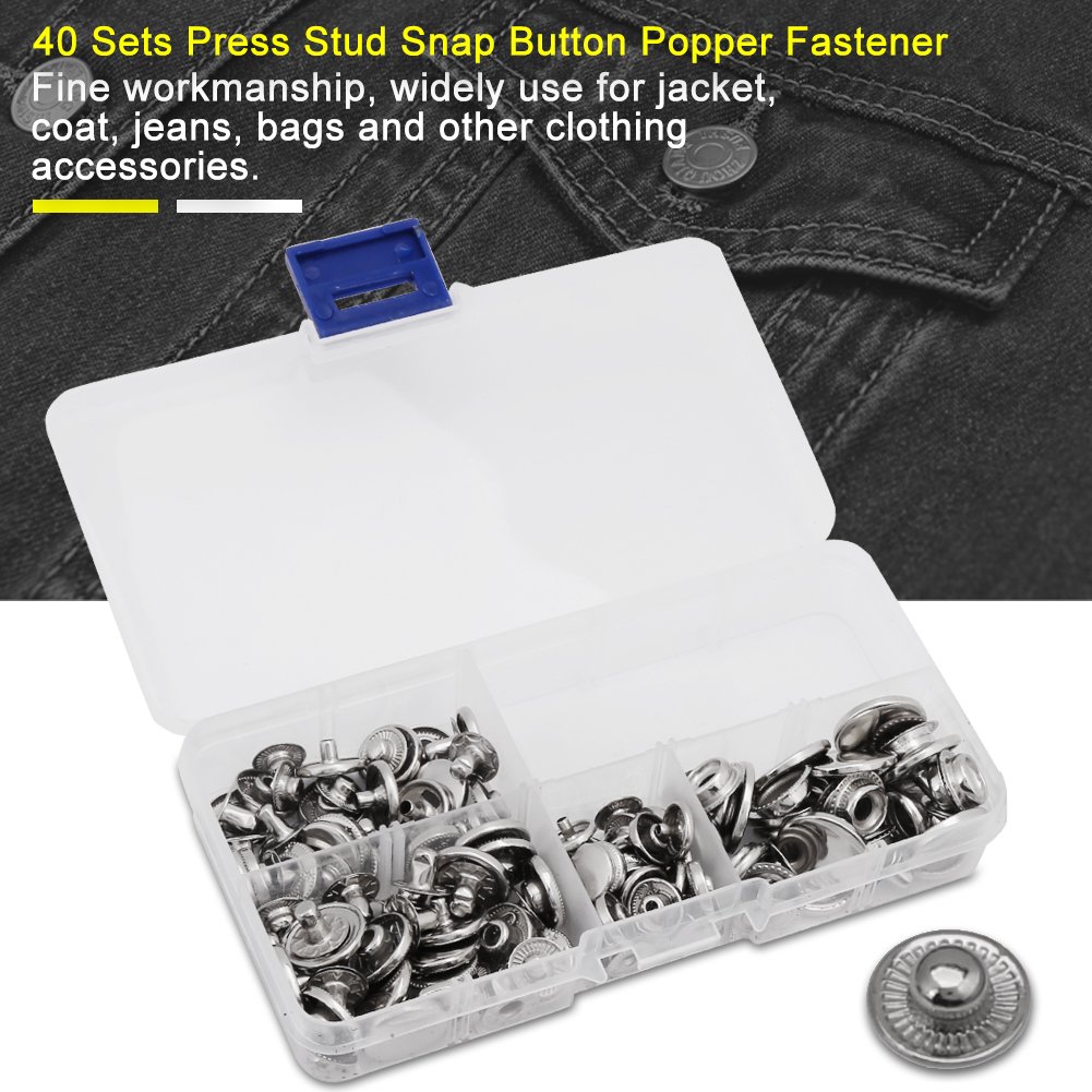 Kit 40 Pezzi Bottoni Automatici Con Attrezzo - Ottone, Multicolore (Argento) - Per Jeans, Giacche, Borse Fai Da Te - 3