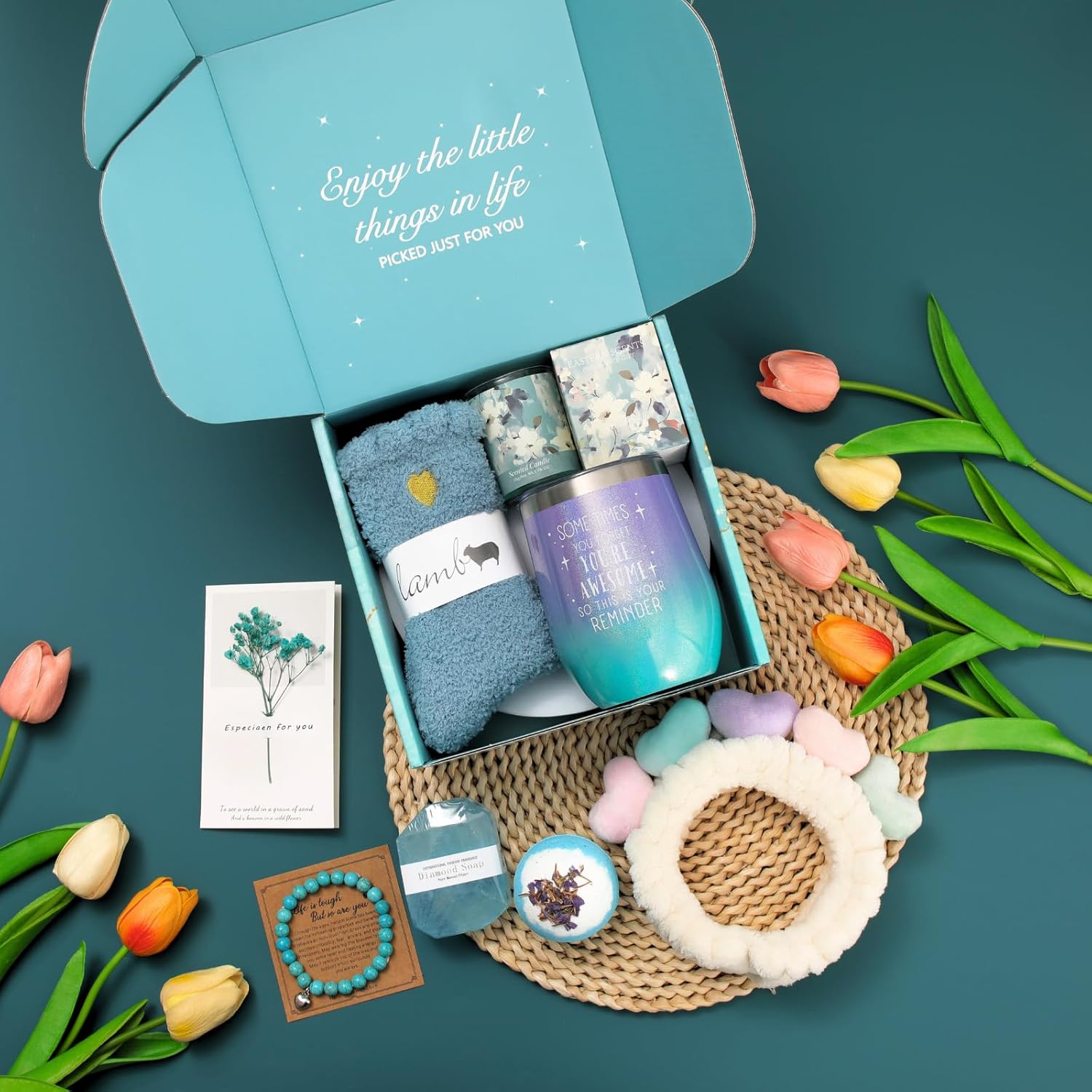 Get Well Gifts for Women, 9pc Happy Birthday Self Care Package Spa Bath Blue Gift Box for Women Who Have Everything New Mom Girl Grandma Coworkers Mother Christmas - Image 8