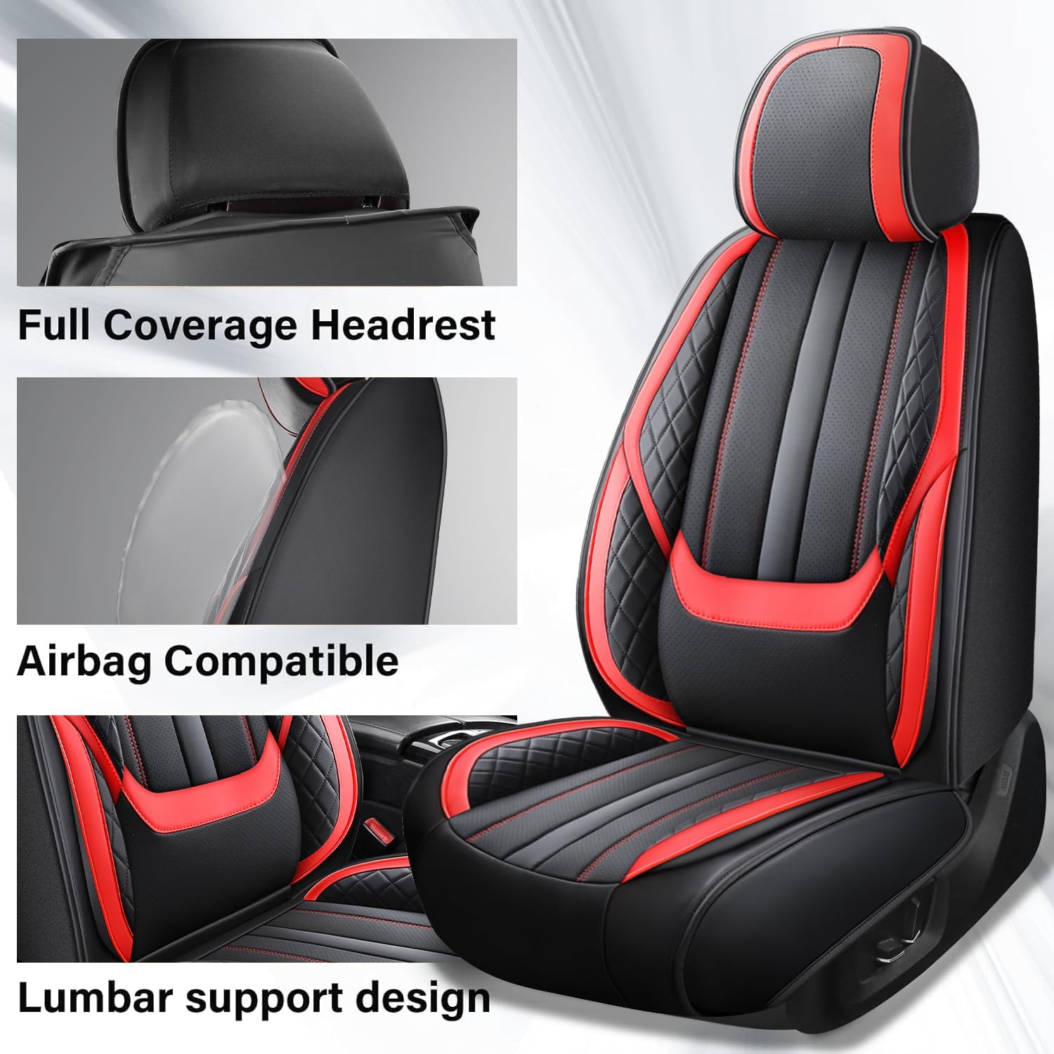 Seat Covers for Kia K4 2025-2026 Full Set 5 Seats, Breathable Faux Leather Car Seat Cover Waterproof Protector, Anti-Slip Wear Resistant Vehicle Seat Cover Car Chair Cushion(Black Red, Pillow)
