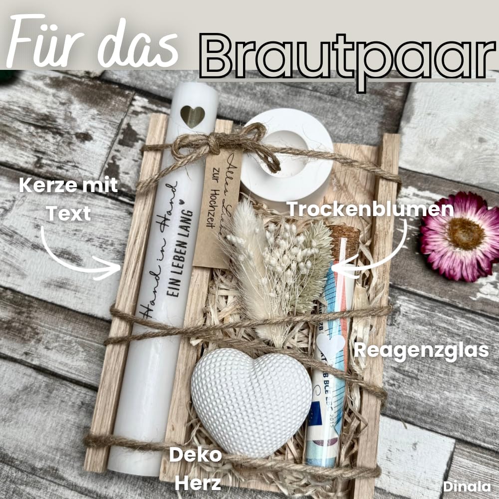 Hochzeitsgeschenke für Brautpaar - Geldgeschenk Hochzeit - Holzbox mit Kerze - Trockenblumen - liebevolle Hochzeitsgeschenke - passende Hochzeitsgeschenk Ideen