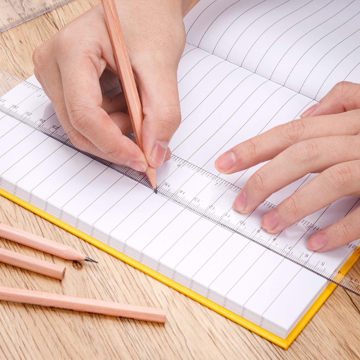 YGAOHF 4 Pcs 12 Inch Clear Ruler, Plastic Clear Ruler with 1 Tape Measure, Flexible Straight Ruler with Inches and Centimeters for School Classroom, Home, or Office - Image 3