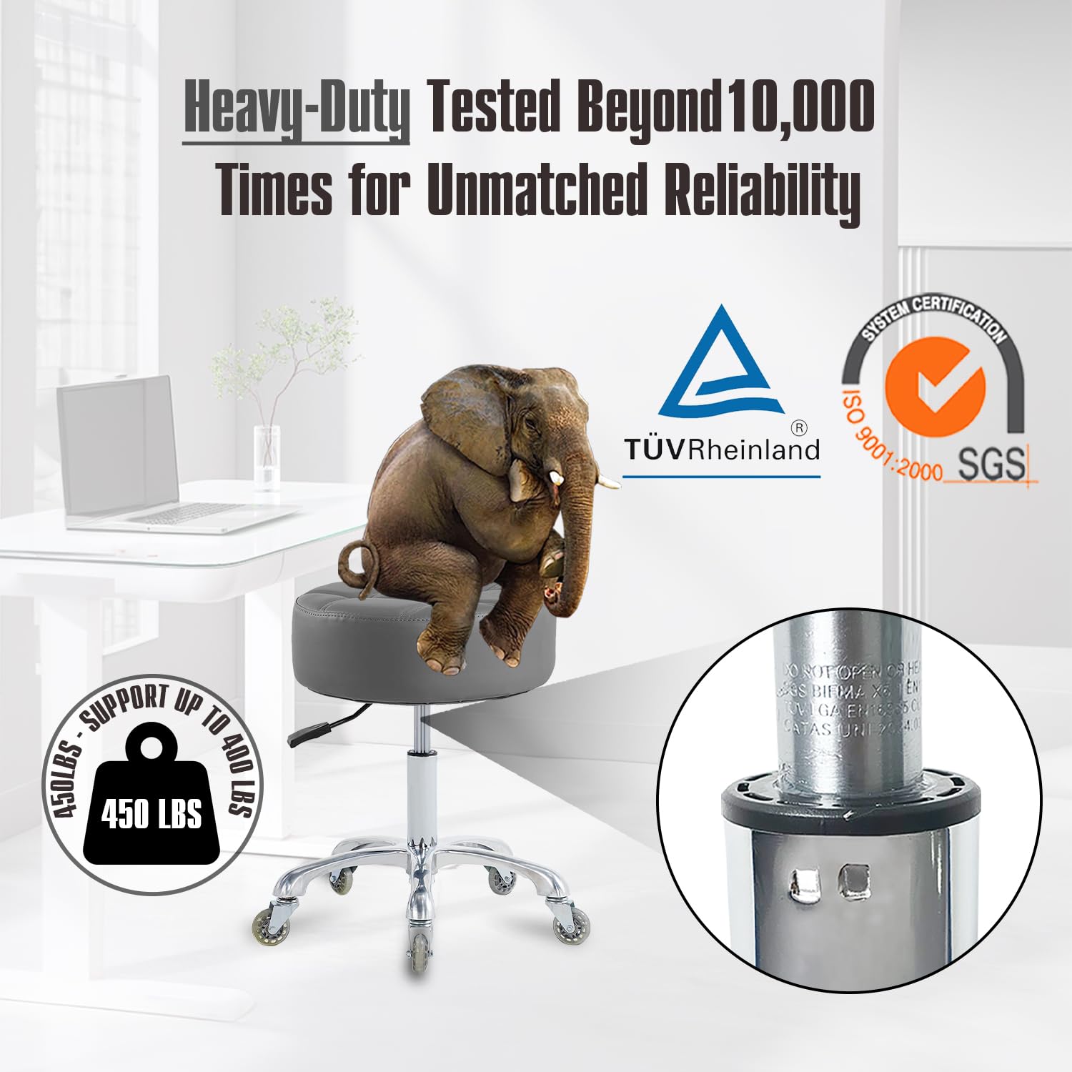 Ainilaily Tabouret à roulettes réglables en Hauteur pour Massage, Tatouage médical, Spa, Bureau pivotant Robuste (Coussin Super épais, Gris)