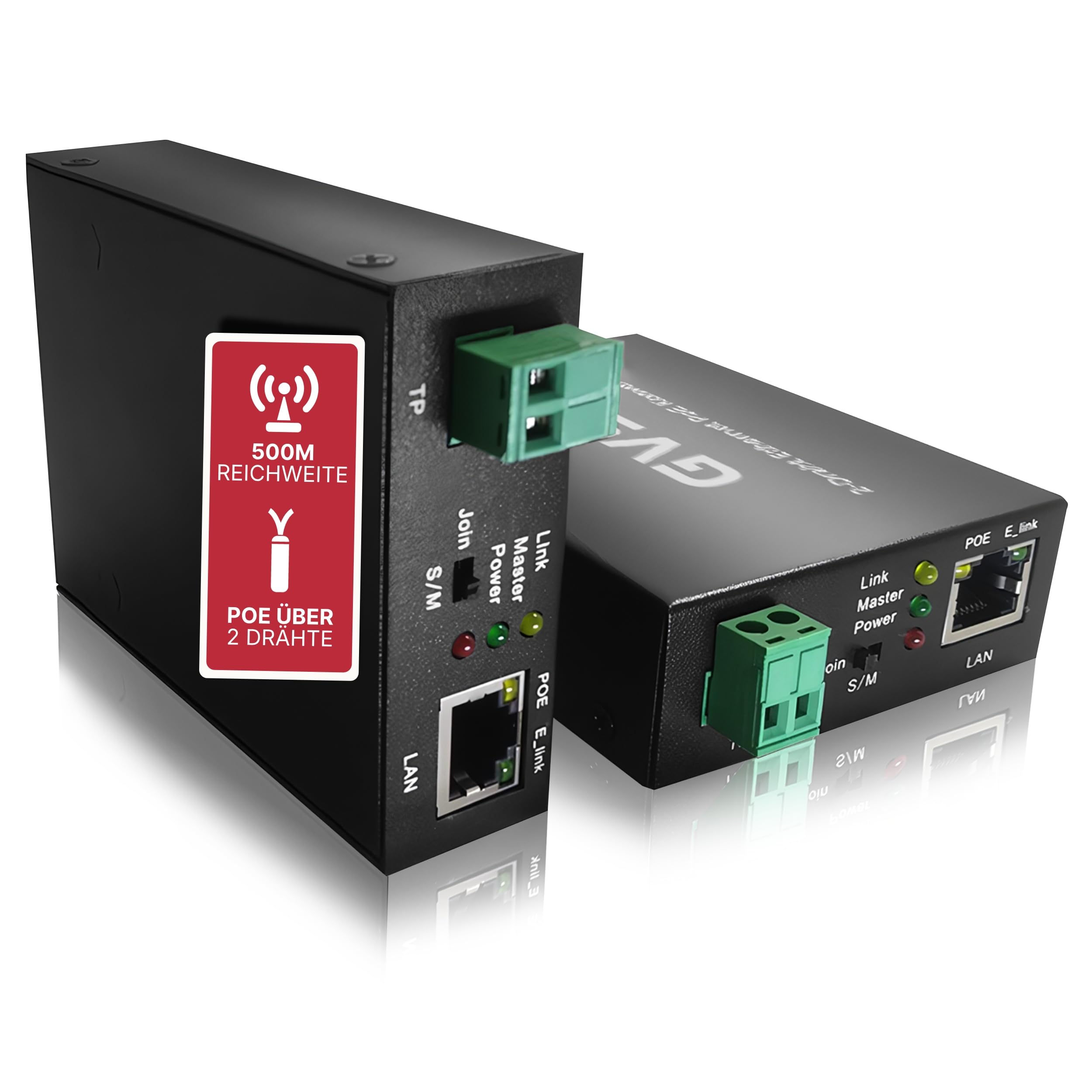 GVS 2-Draht Ethernet PoE Konverter mit bis zu 500m Reichweite - Moderne IP-Technologie über 2-Draht-Kabel inkl. PoE-Unterstützung - Einfache Installation für Türsprechanlagen & IP-Kameras