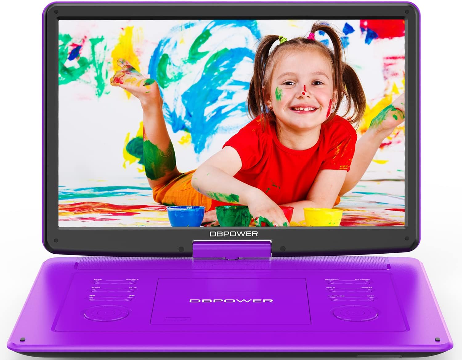 DBPOWER17.9" Portable DVD Player with 15.6" Large HD Swivel Screen, 6 Hour Rechargeable Battery, Support DVD/CD/USB/SD Card and Others Multiple Disc Formats, Sync TV, High Volume Speaker, Purple