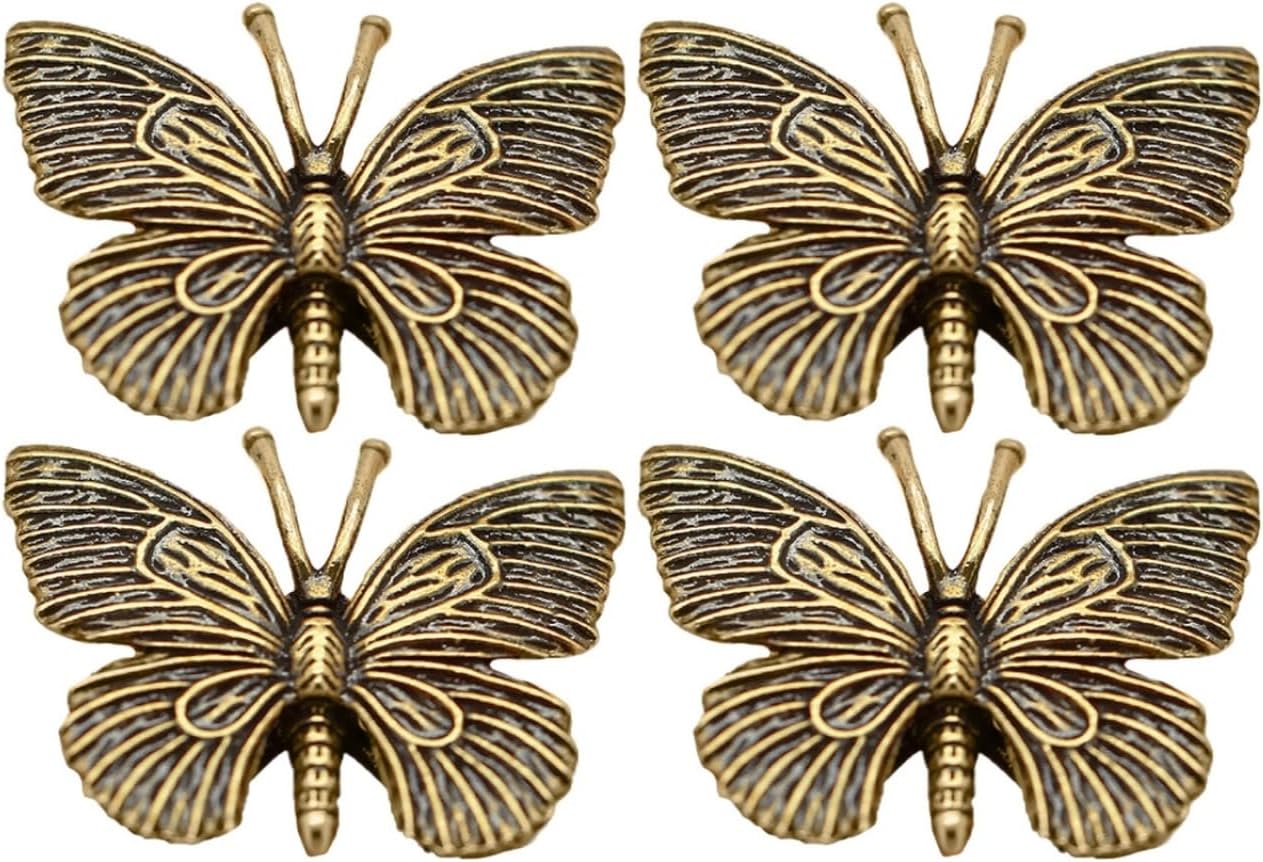 4pcs Brass Butterfly Figurines Decorative Statues for Home Office Unique Retro Craft Decor Delicate for Tabletop Display and Giving
