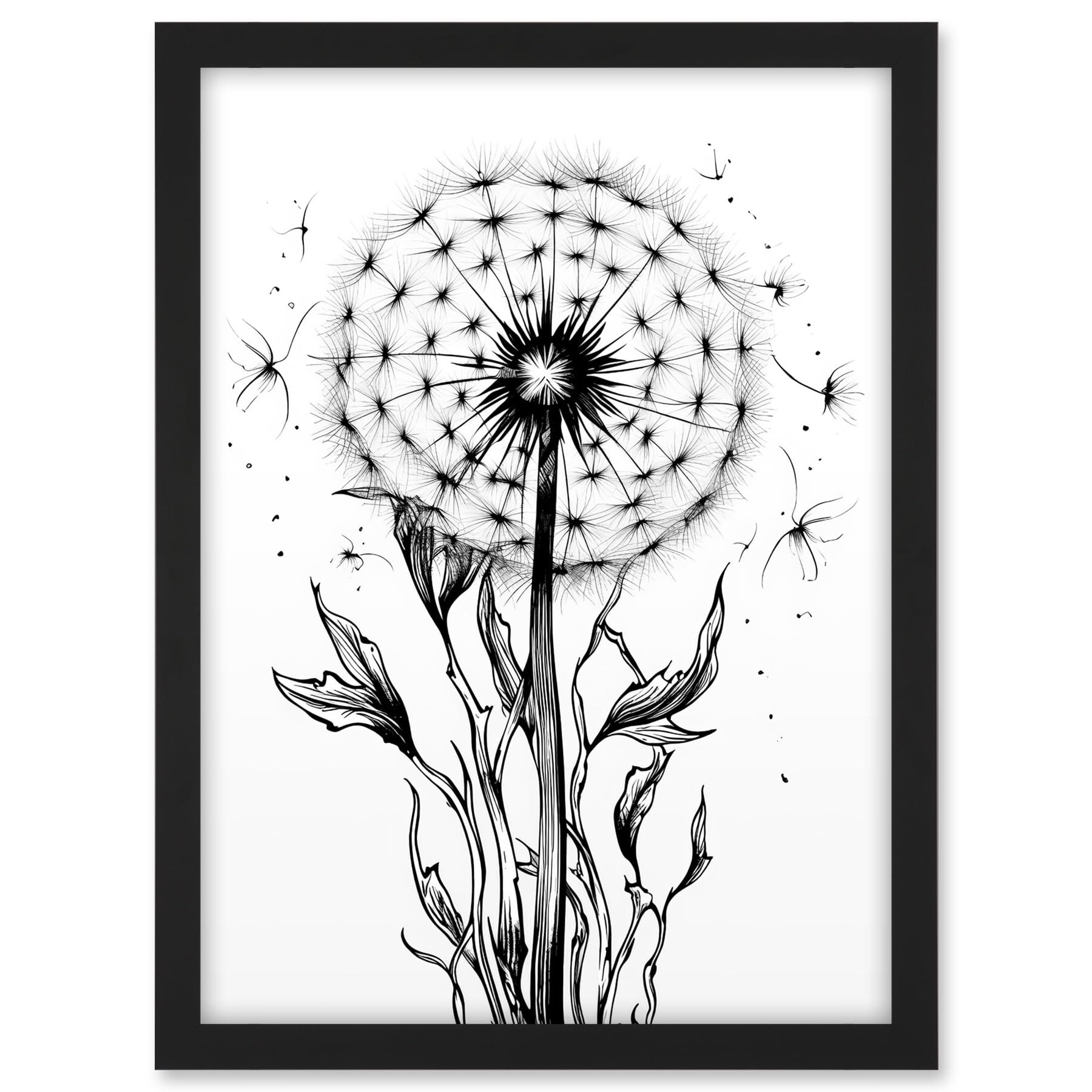 Artery8 Dandelion Flower Seed Black and White Rockabilly Americana 50s Artwork Framed A3 Wall Art Print