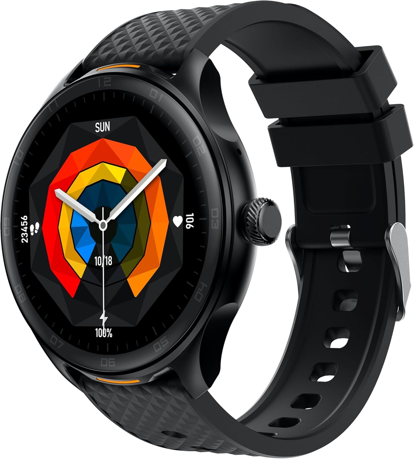 Front view of Infinix XW4 Smartwatch with a colorful watch face