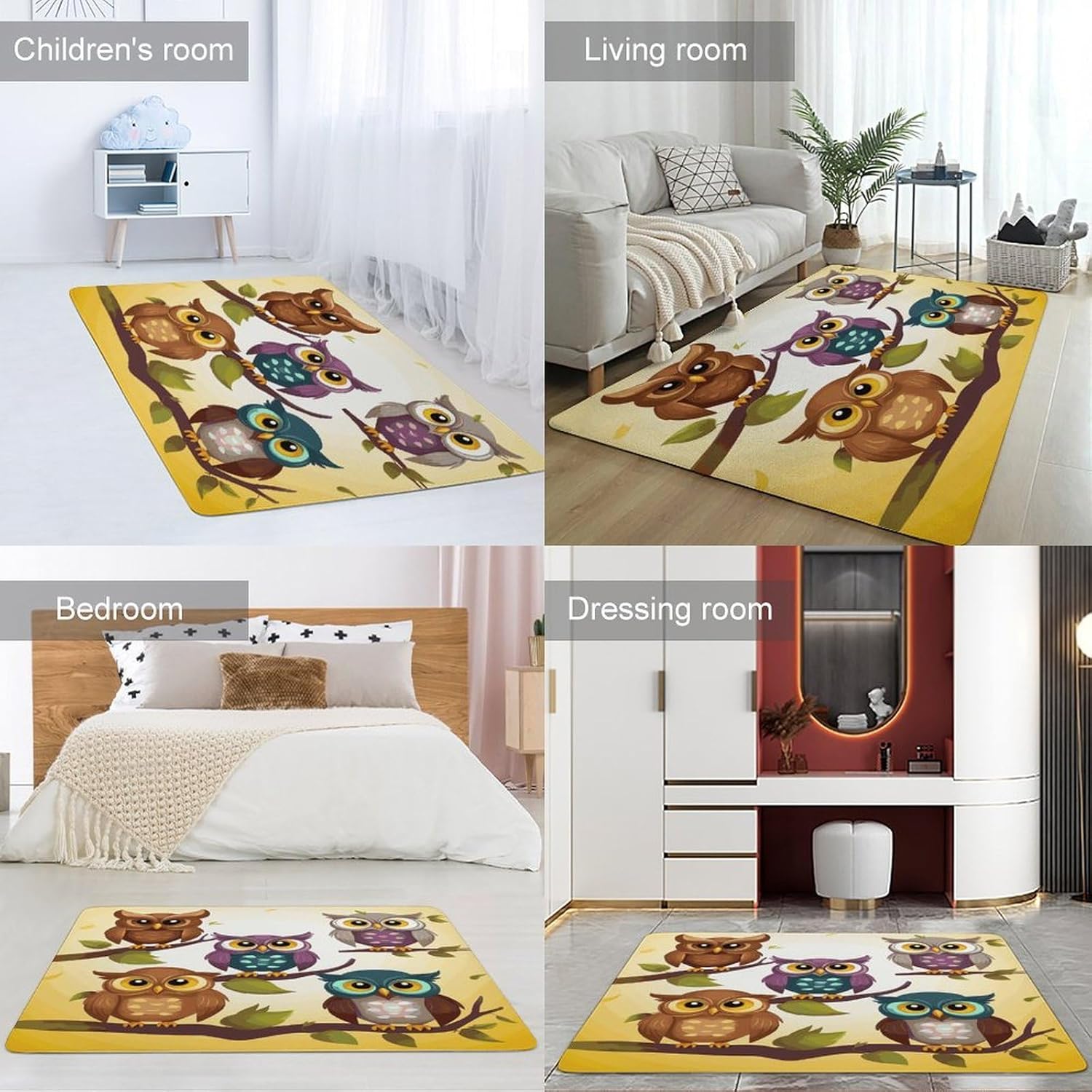 Owls Birds Carpet for Living Room,Washable Dining Room Non-Slip Under Table Rug 40“x60”Large Rugs Lndoor Home Decoration Stain Resistant Carpet for Bedroom