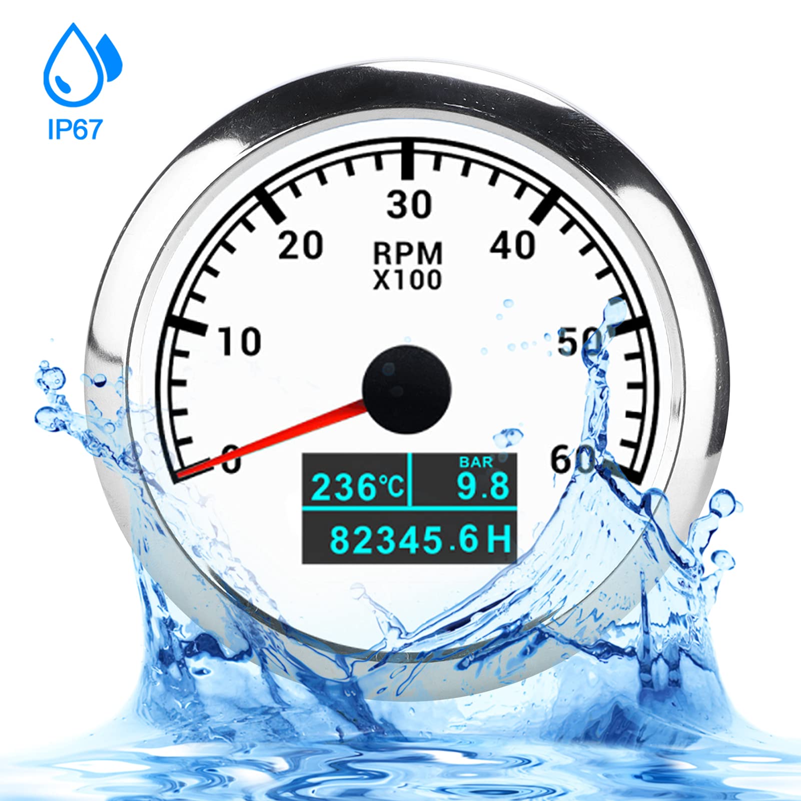Cryfokt Tachymètre 3-en-1 6000RPM IP67 étanche à L'eau pour Voiture