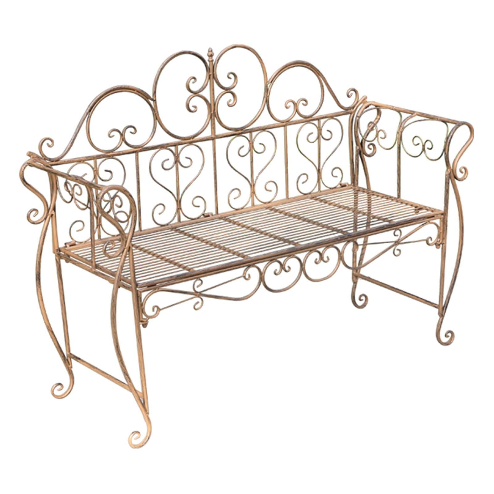 Panchina da Giardino in Ferro Battuto da 127 cm, Panchina da Esterno con Schienale e Braccioli per Cortile, Bordo Piscina, Prato(Brown)