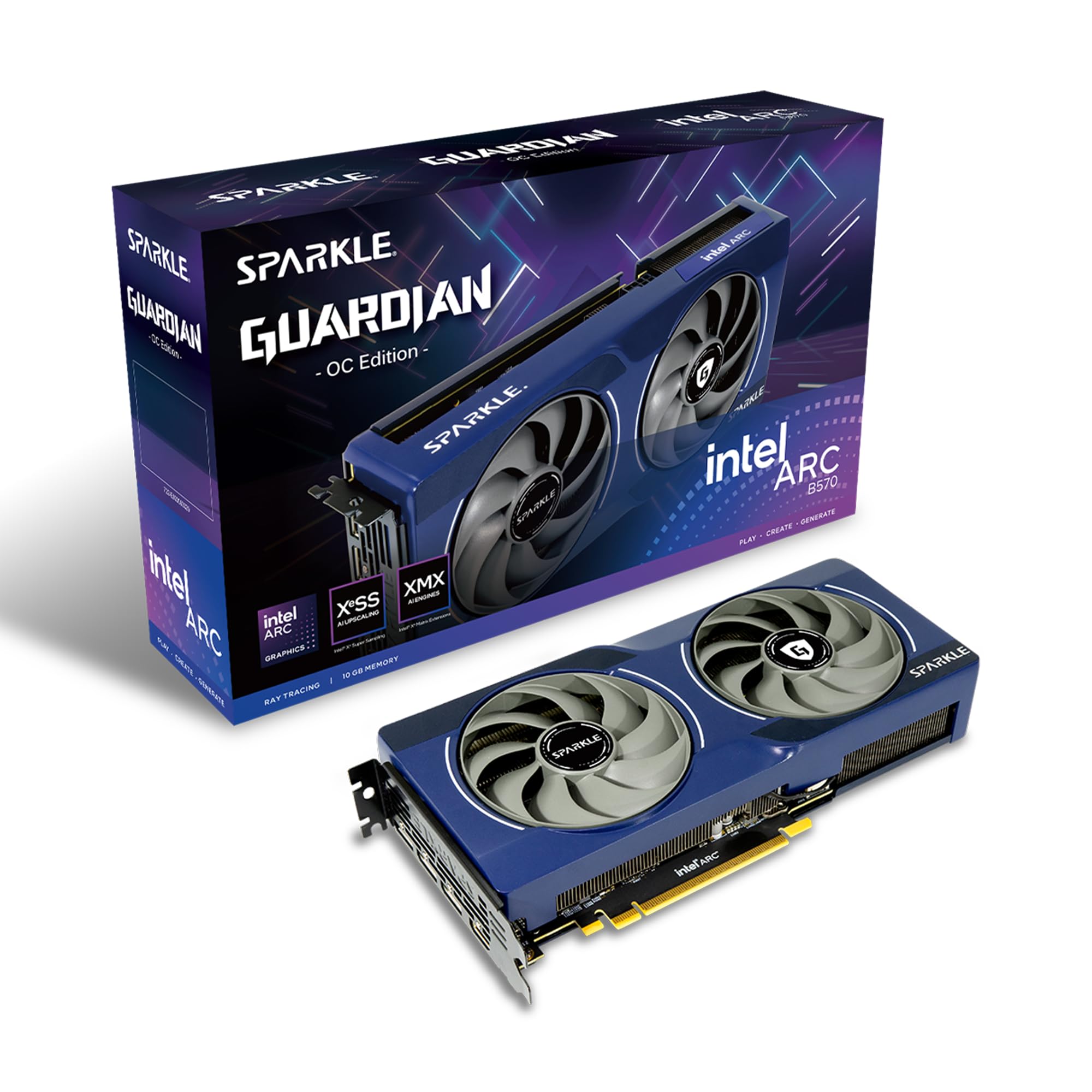 Sparkle Intel Arc B570 Guardian OC Graphics Card, 10GB GDDR6, Torn Cooling 2.0, Axial Fan, Breathing Light, Metal Backplate, SB570G-10GOC