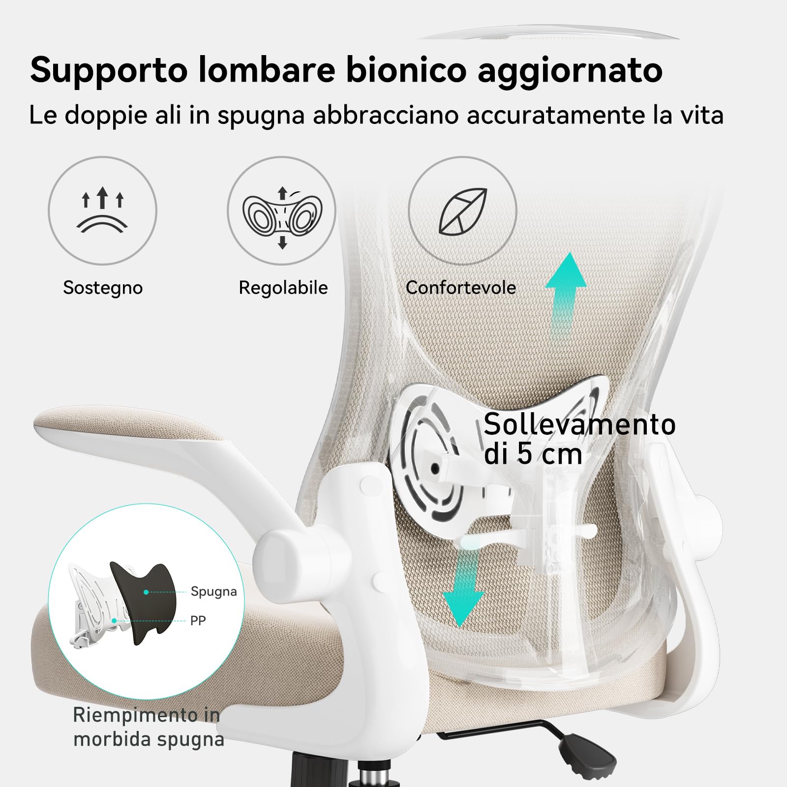 Hbada J3 Sedia ergonomica da scrivania, per computer e ufficio, con braccioli sollevabili e supporto lombare, altezza regolabile, lega di acciaio, grigio