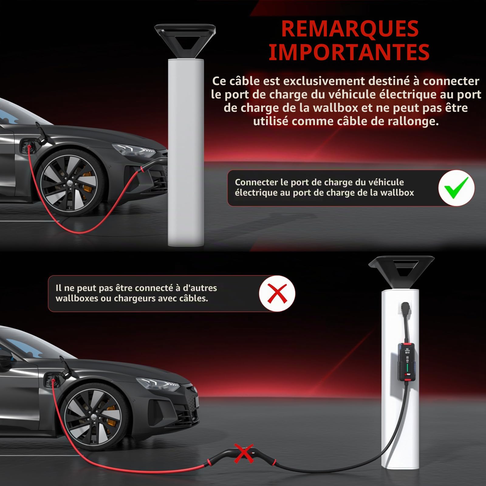 Câble de Recharge Type 2 – 22 KW 8 m, Mode 3, 32 A, Portable avec Pochette | Chargeur Triphasé pour VE & Hybrides, Compatible avec Les modèles Y/3/ID.4/IONIQ 5/EV6/Spring/5 E-Tech/e-208/500e