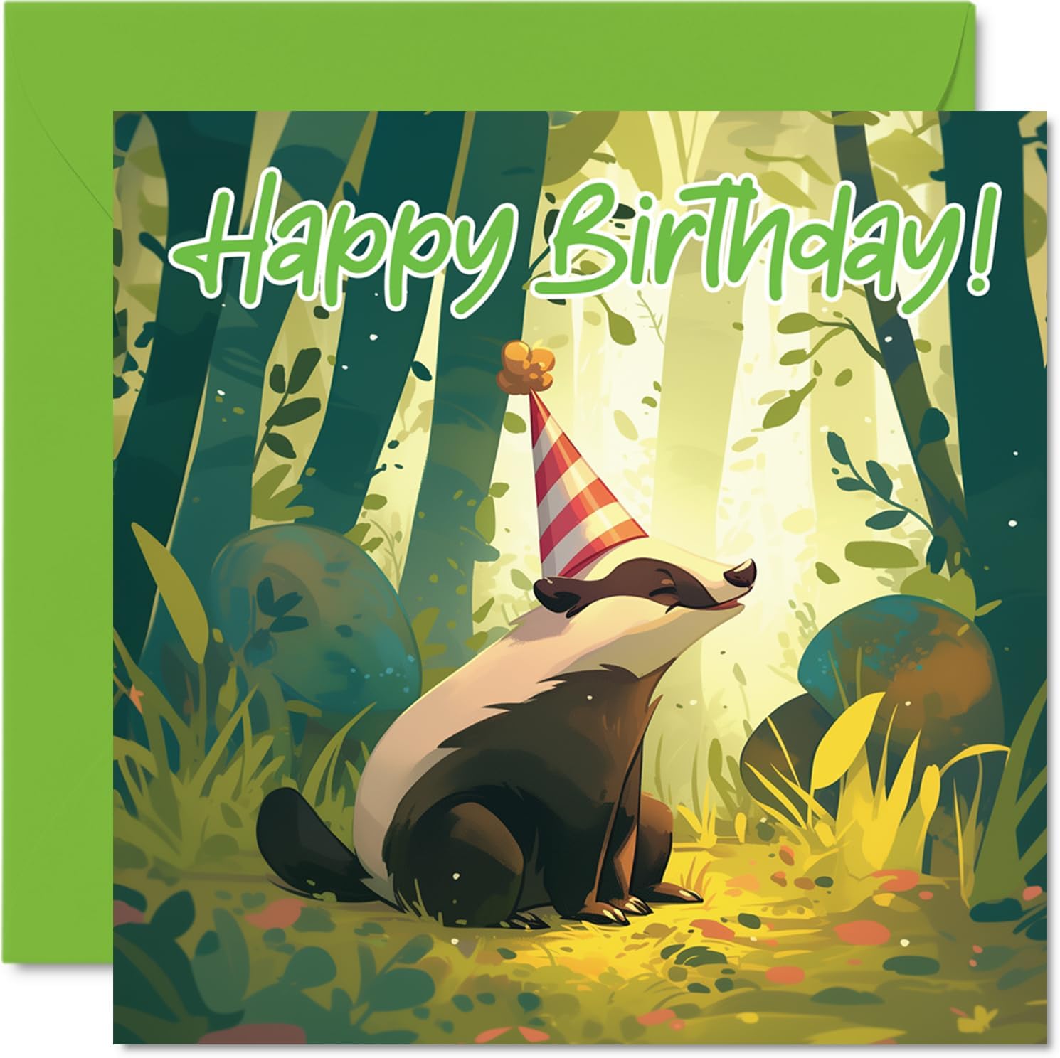 Badger Birthday Cards - Woodland Forest Party - Happy Birthday Card for Son Daughter Brother Sister Grandson Granddaughter Niece Nephew Cousin, 145mm x 145mm Bday Greeting Cards