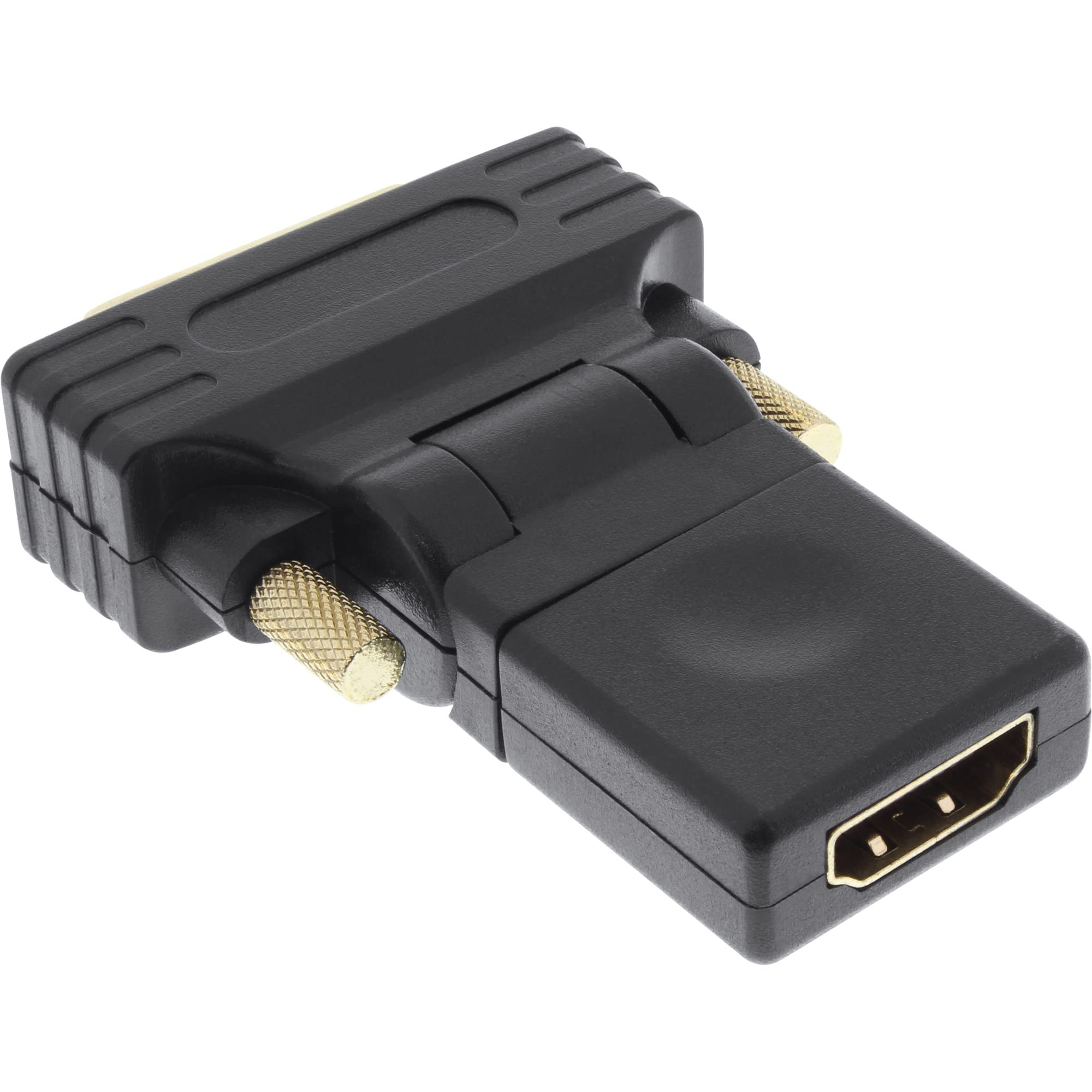InLine 22134 Adattatore HDMI Femmina a DVI-D 24+1 Maschio, Contatti Dorati, Orientabile 180°, Nero