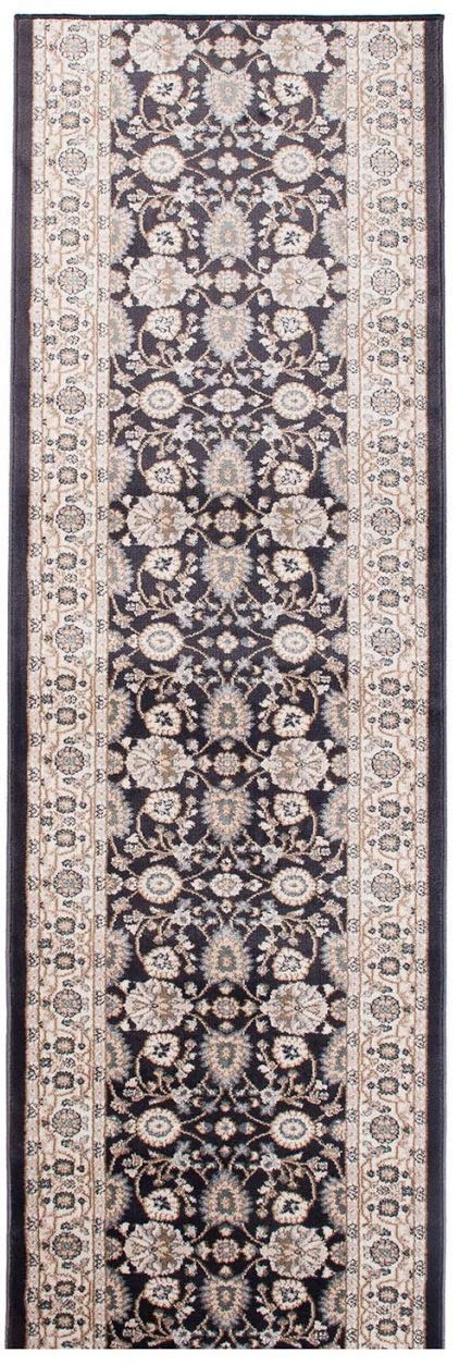 Tapiso Colorado chodnik, dywan na korytarz, klasyczny krótkie runo, orientalny, kremowy, antracyt, kwiatowy wzór, Ökotex 80 x 300 cm