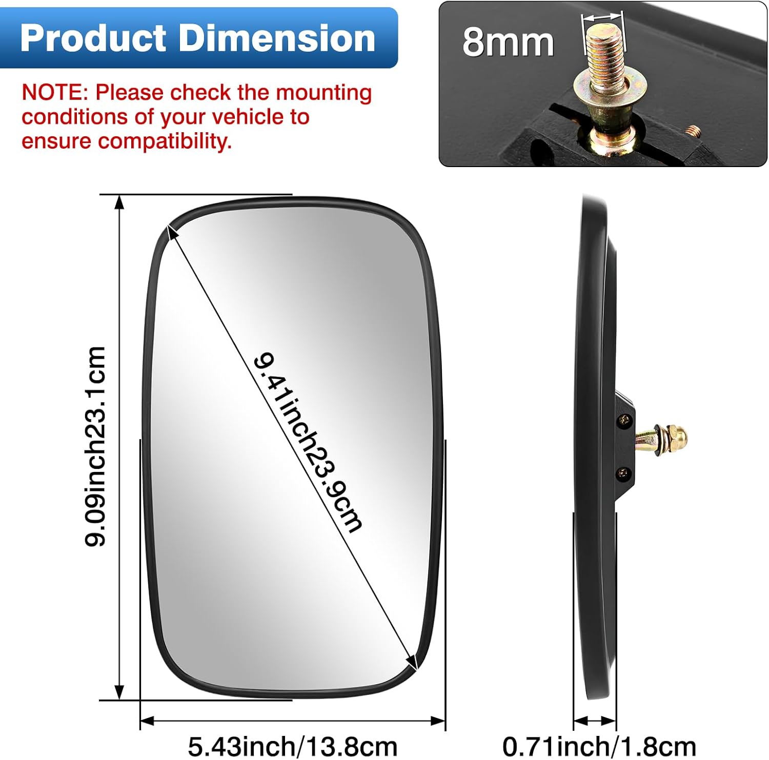 TOP-MAX Universal Tractor Mirrors, Forklift Rearview Mirror, Truck Mirrors Compatible With Farm Excavator, Dump Truck, Lorry, Car, Trailer, RV, Motorhome, Plow, Rear View Mirror 5.3x9inch (2Pcs)