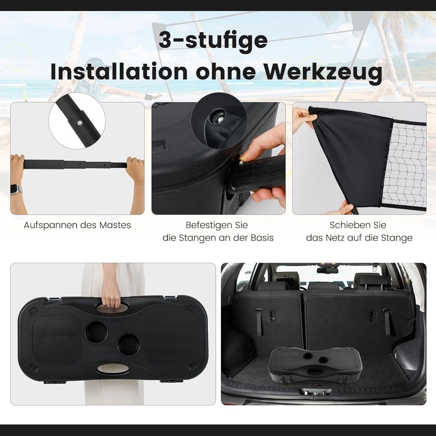 FANTASK Badminton Netzständer, tragbares Federballspiel mit Schlägern, 2 Federbällen, Netz & Aufbewahrungsbox, Schwarz
