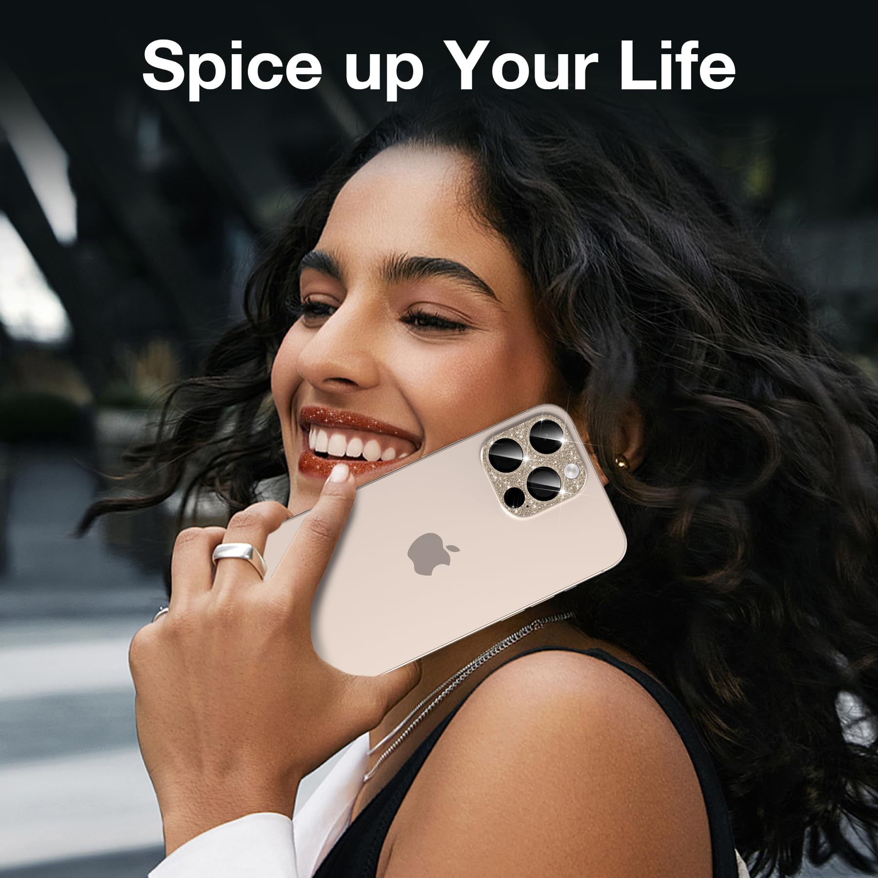 YWXTW Protector de lente de cámara para iPhone 16 Pro/iPhone 16 Pro Max, [nuevo diseño con purpurina] Protector de pantalla de vidrio templado con diamante brillante completo de metal (titanio
