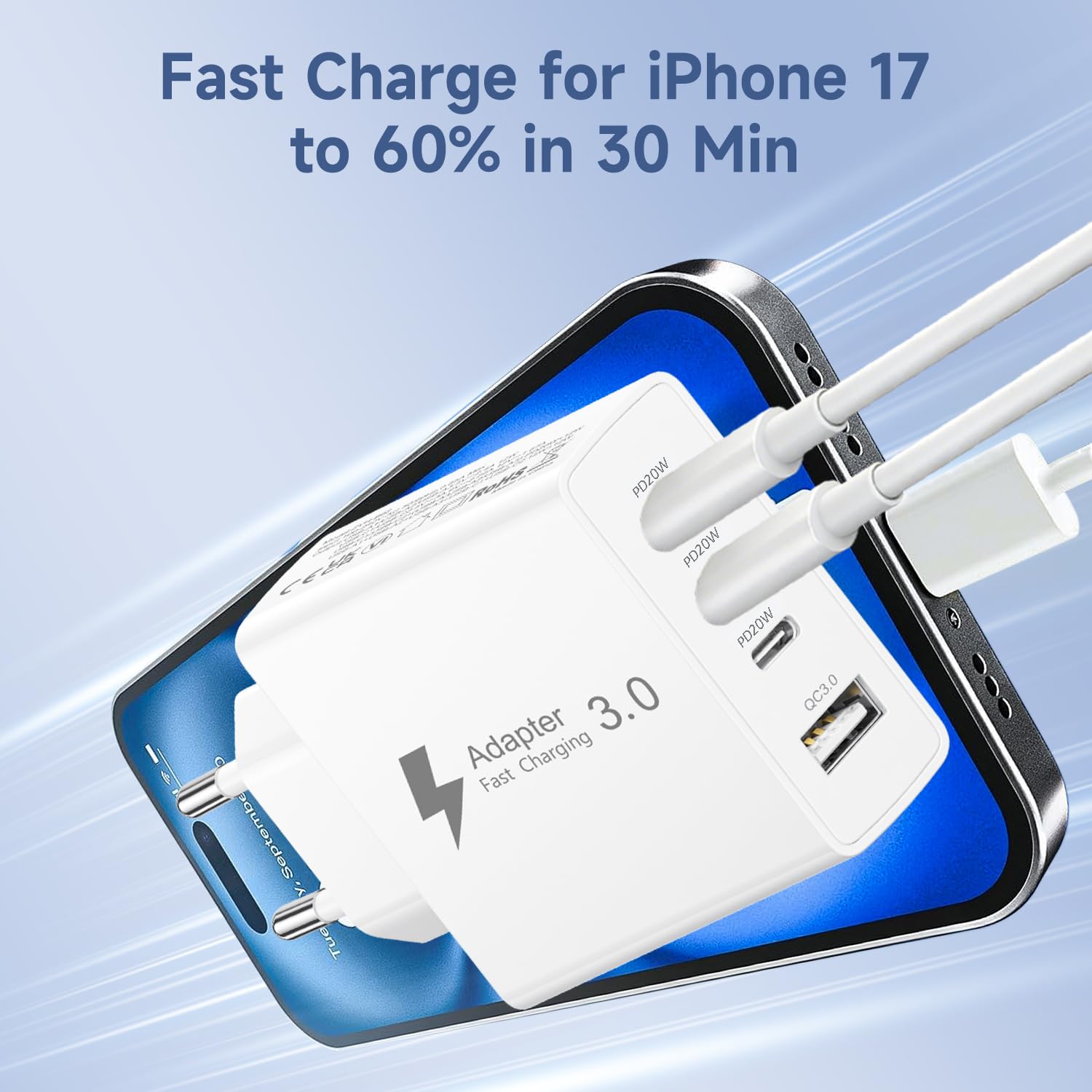 Ładowarka USB-C 50W, 4 porty, szybka ładowarka wieloportowa USB-C, wtyczka ładowania USB C, wtyczki wieloportowej USB,szybka ładowarka do iPhone'a 17 16 15 14 13 12 11 Pro Max, Samsunga Galaxy S25 S24