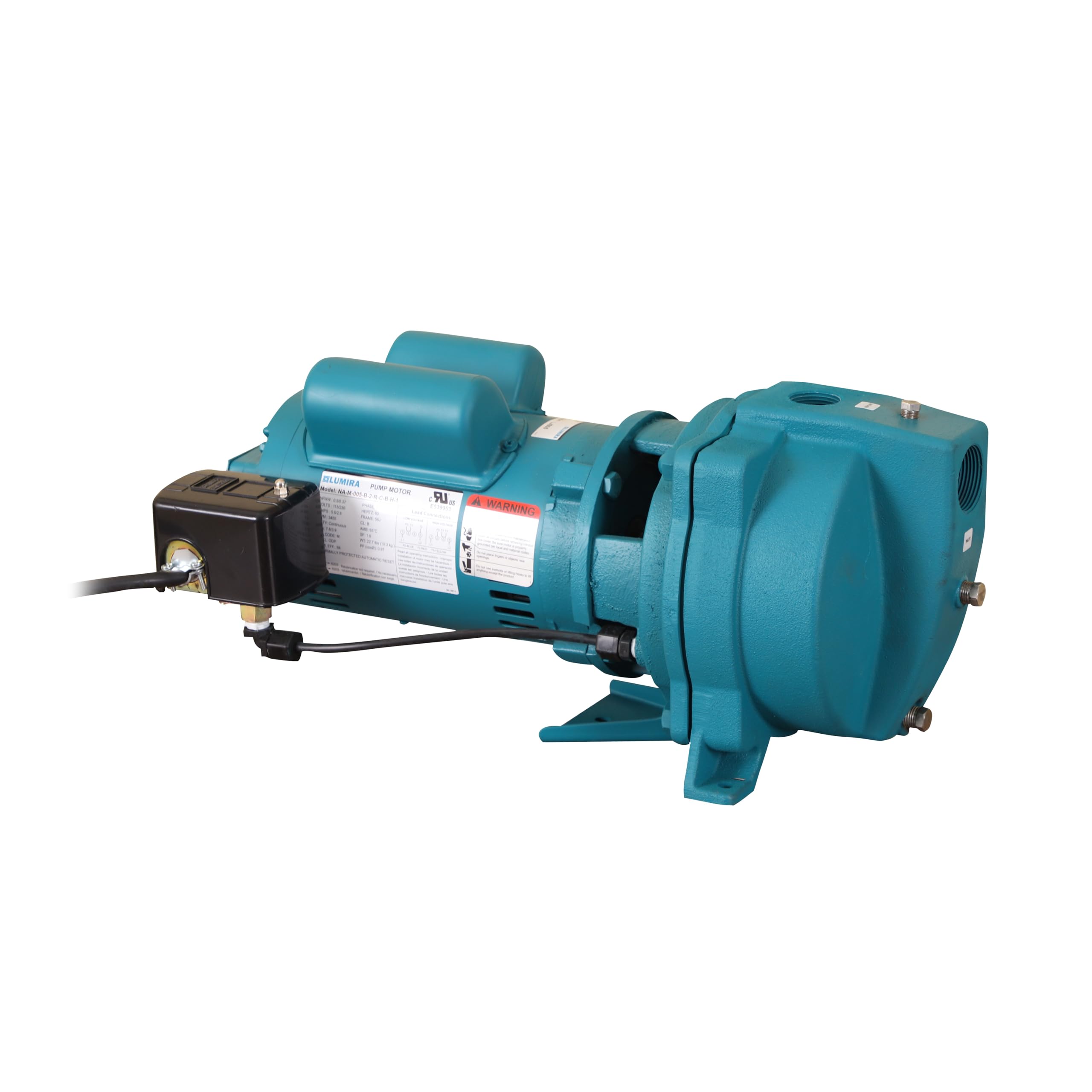 Lumira Shallow Well Jet Pump 0.5 HP, Cast Iron. 115/230 volts single phase.