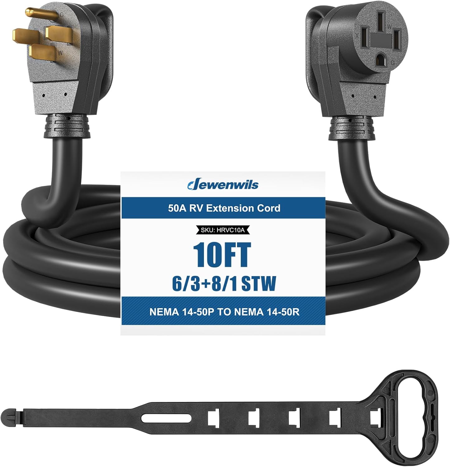 DEWENWILS EV RV Extension Cord 50 Amp, 10 Feet, NEMA 14-50P to 14-50R 6/3+8/1 Copper Wire, 12500W Heavy Duty EV Power Cord, STW Outdoor Waterproof Power Cable, for RV, EV, Camper, ETL Listed Black