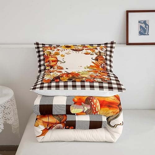 Miniatura 6 de Juego de ropa de cama tamaño Queen, diseño vintage de cosecha de otoño para el dormitorio del hogar, diseño de girasol, hojas de arce y girasol,