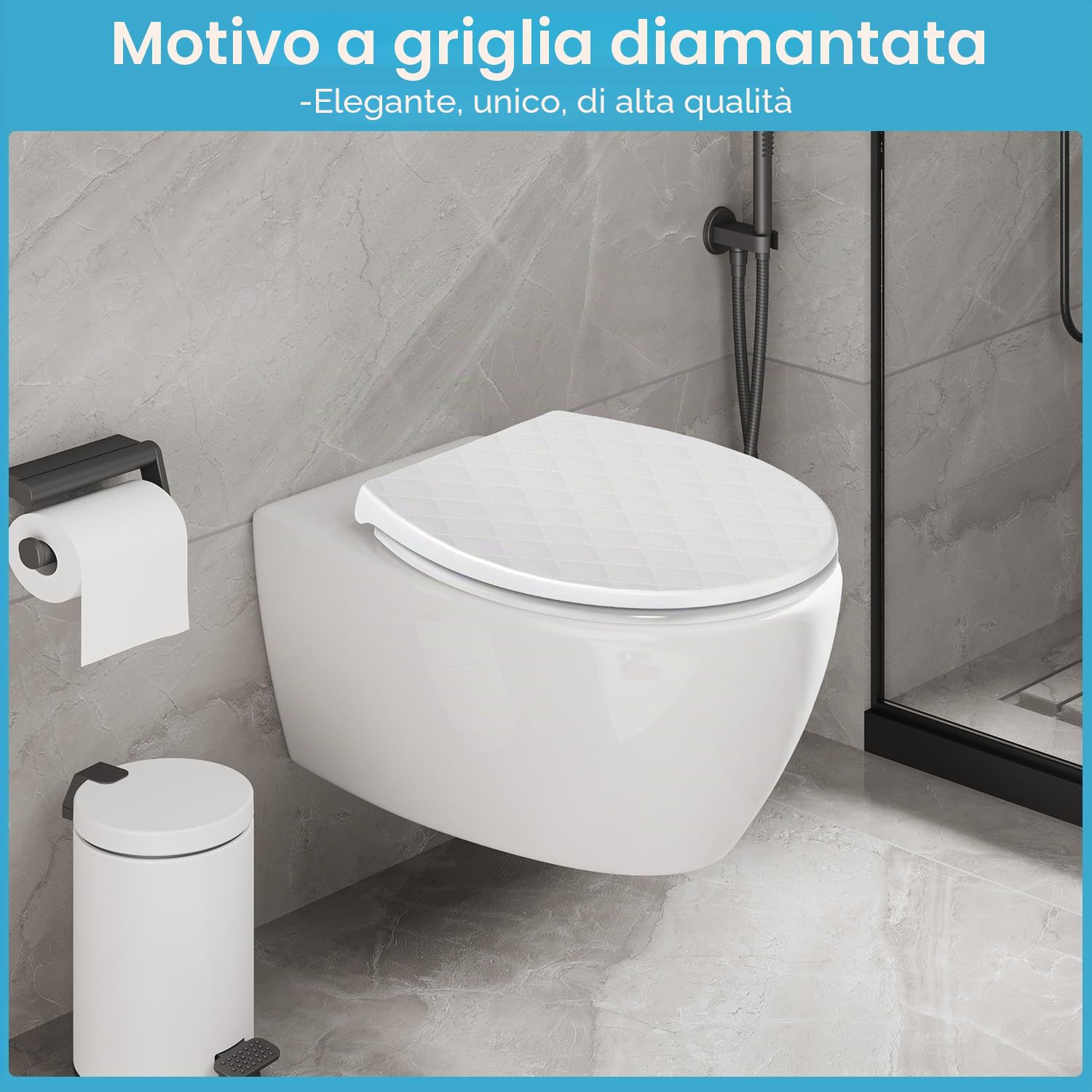 Tavoletta WC Universale O corta in PP, Effetto Pelle Bianco